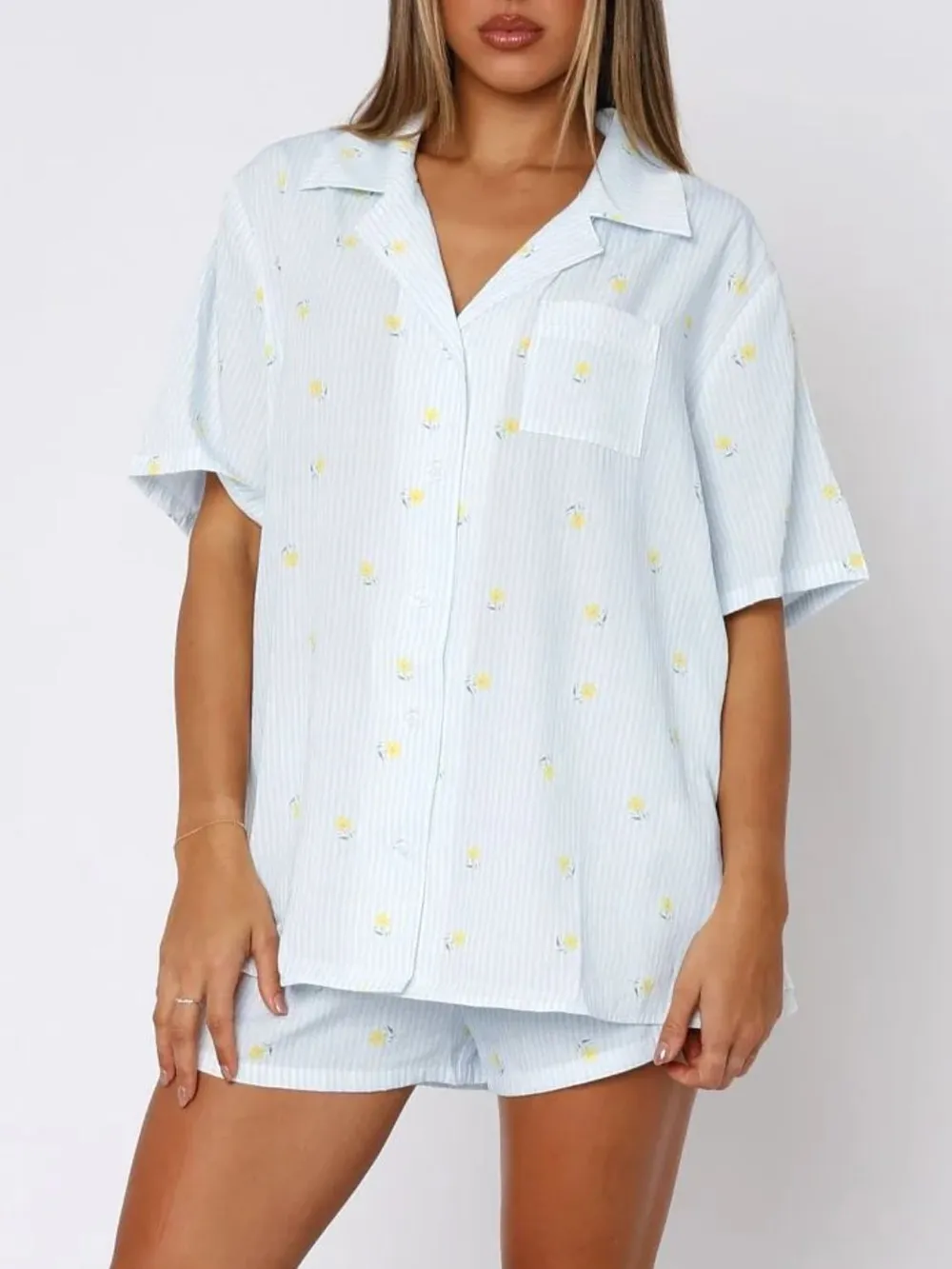 Valentine's Day Printed Collared Neck Short Sleeve Top and Shorts Set, image 21