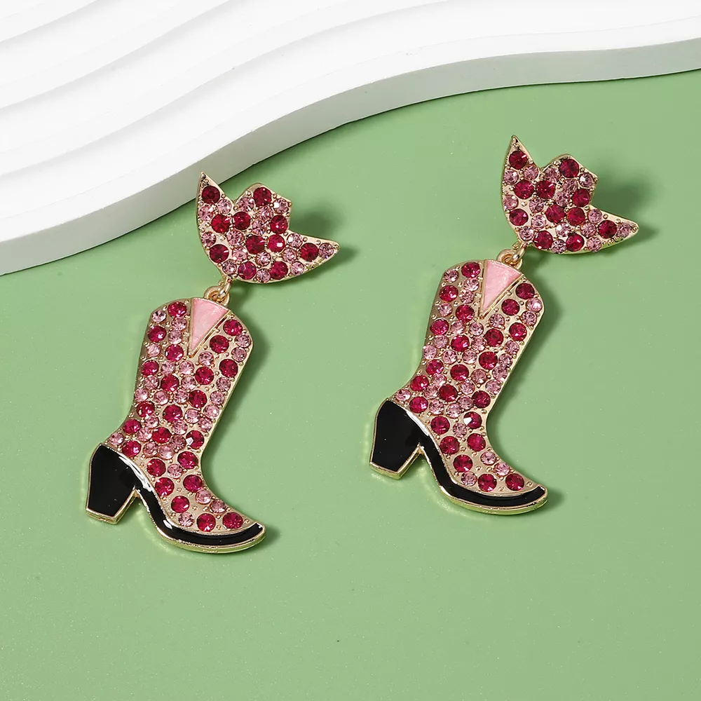 Rhinestone Cowboy Boot Dangle Earrings, image 4
