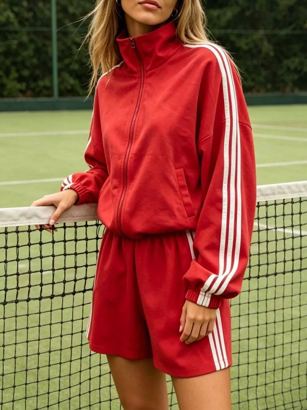Side Stripe Detail Cropped Sporty Jacket and Shorts Set, image 10