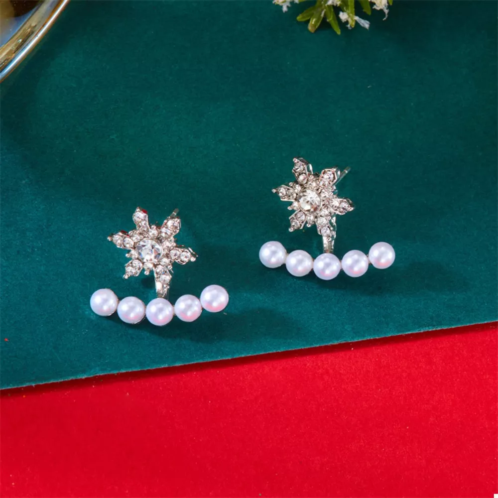 Christmas Snowflake Pearl Earrings, image 6