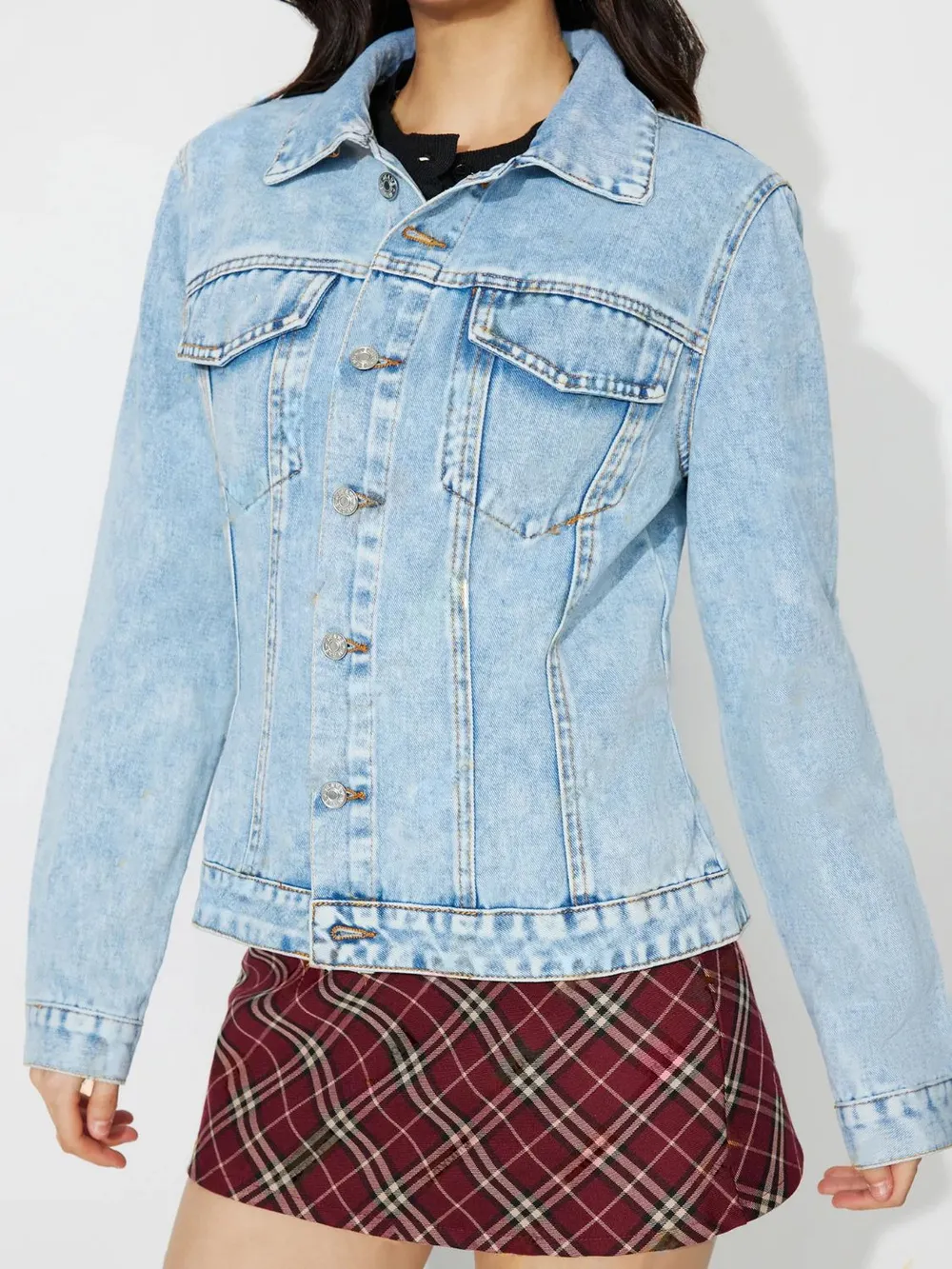 Button Up Long Sleeve Denim Shacket, image 4