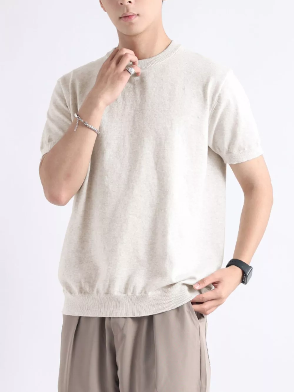 Men's Plus Size Casual Knitted Short Sleeve T-Shirt, image 4