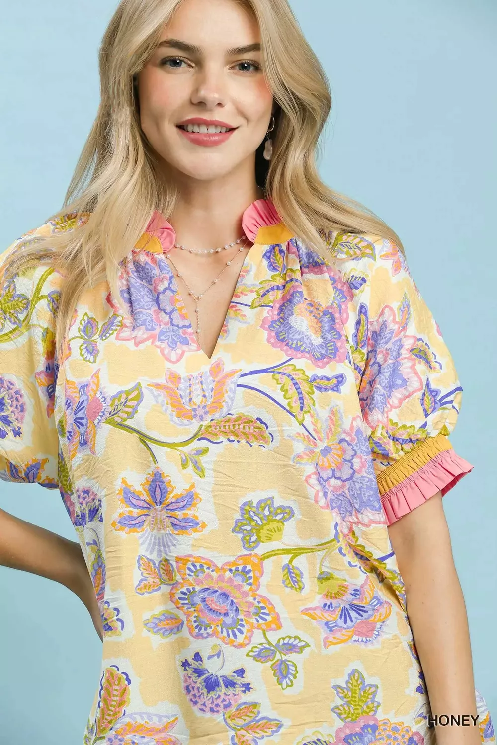 Floral Print Ruffled Short Sleeve Top, image 5