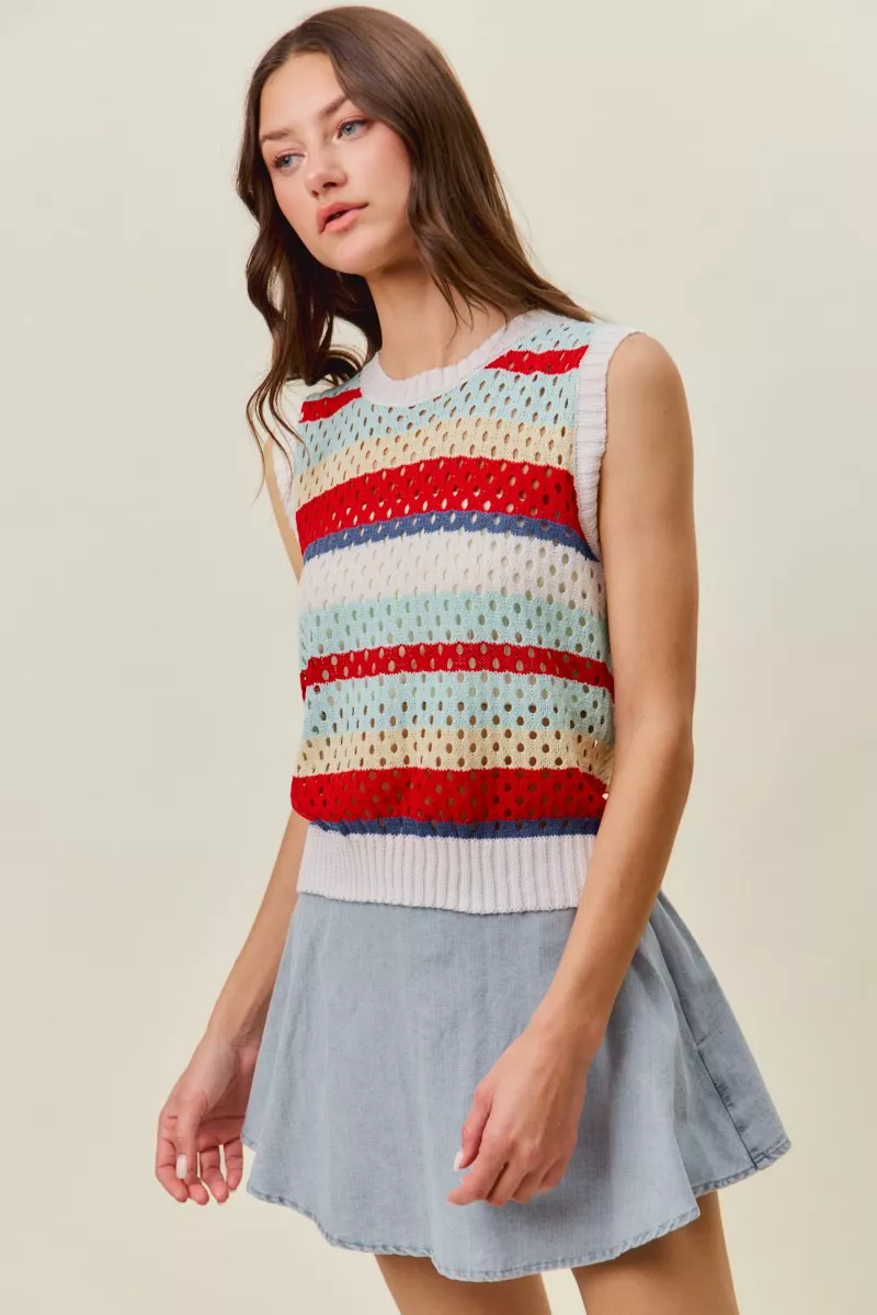 Tie Back Multi Stripe Sweater Knit Tank Top, image 12