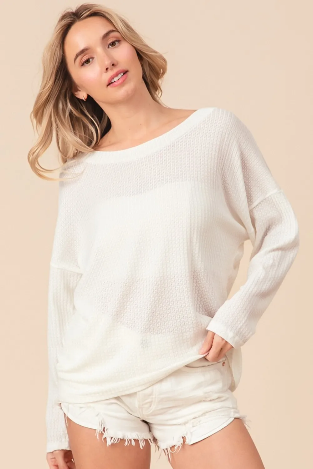 Waffled Backless Drawstring T-Shirt, image 4