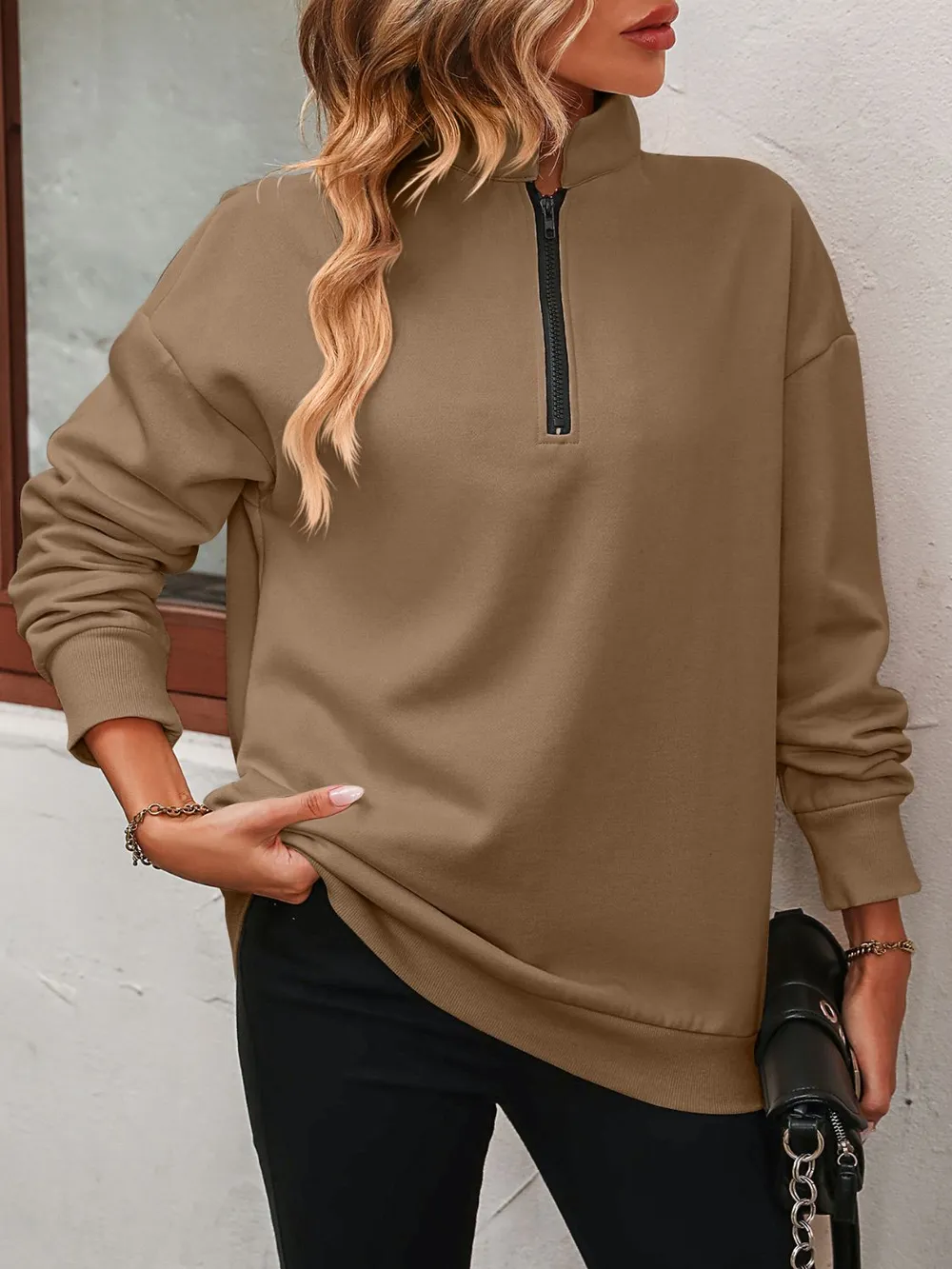 Zip-Up Dropped Shoulder Sweatshirt, image 21