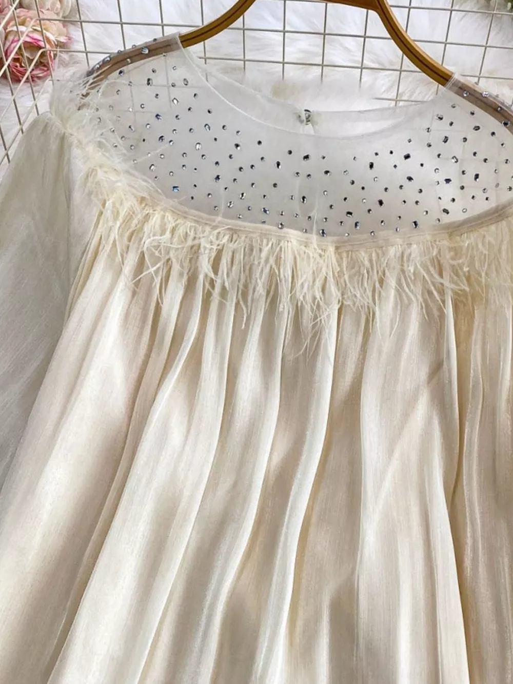 Rhinestone Mesh Panel Blouse, image 14