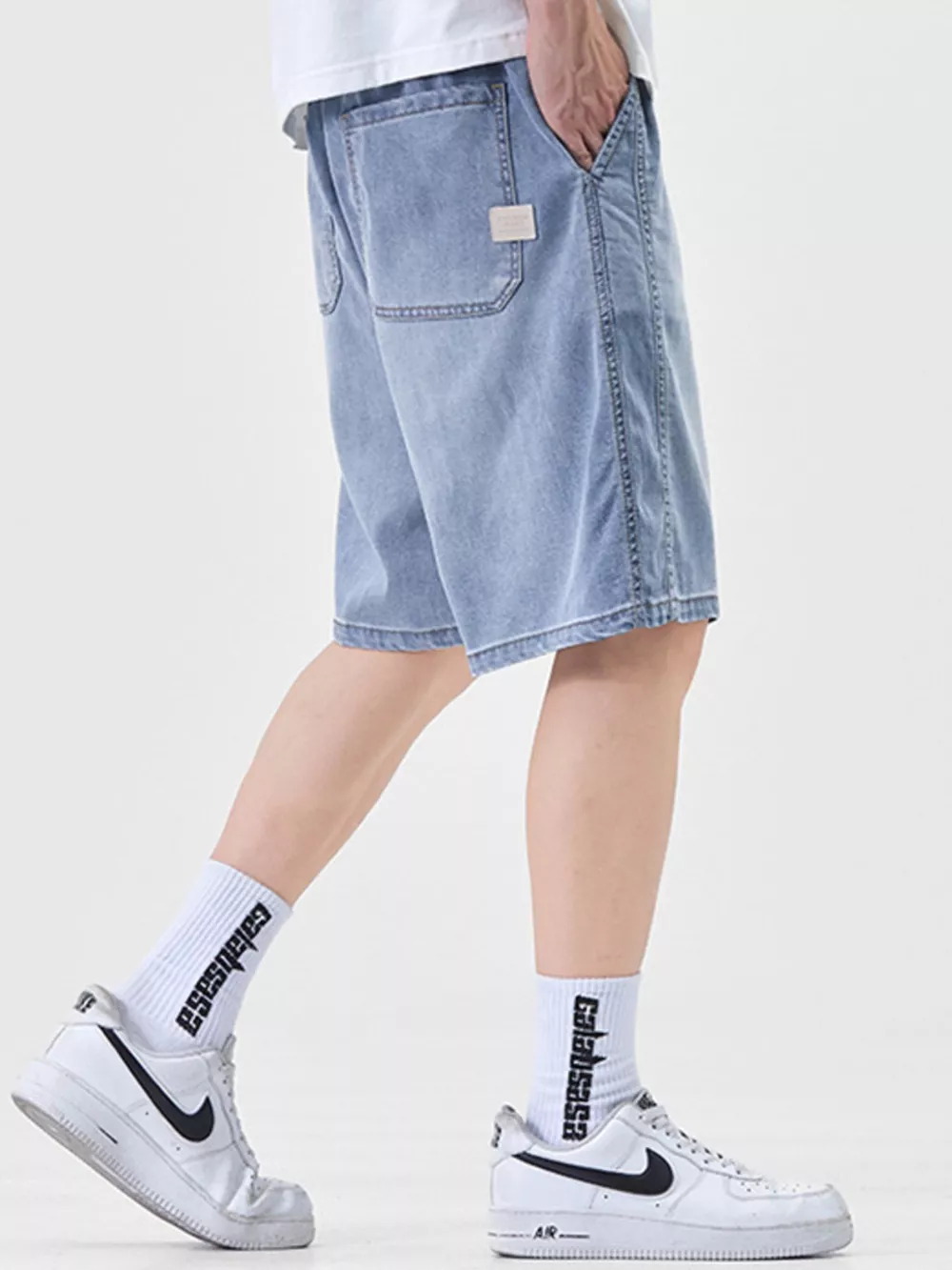 Men's Plus Size Casual Loose Fit Denim Shorts with Drawstring, image 5