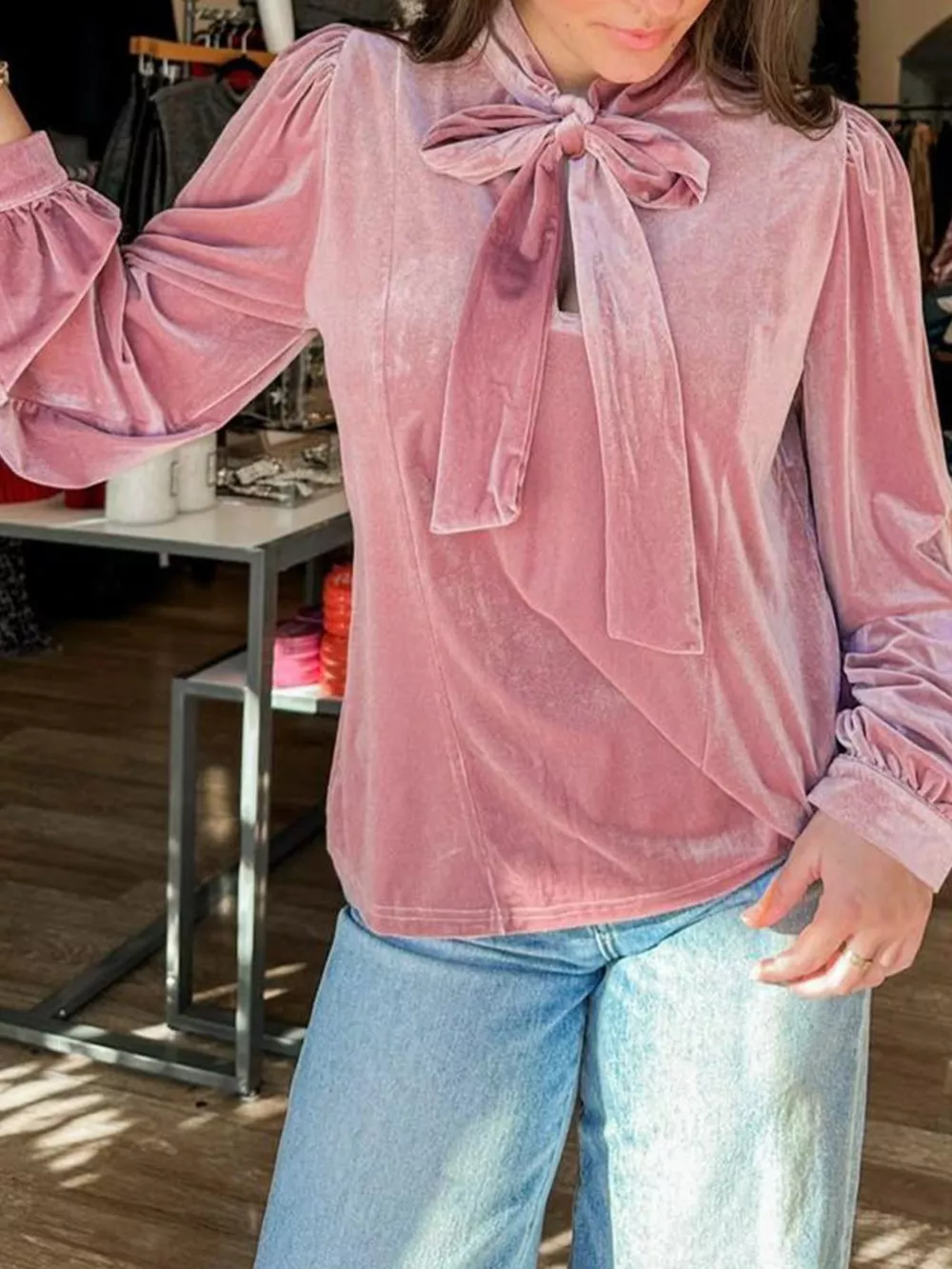 Velvet Tie-Neck Blouse, image 3