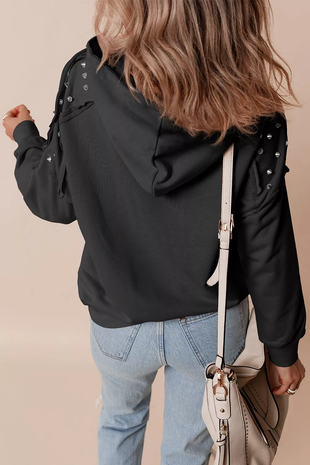 Drawstring Studded Long Sleeve Hoodie, image 6