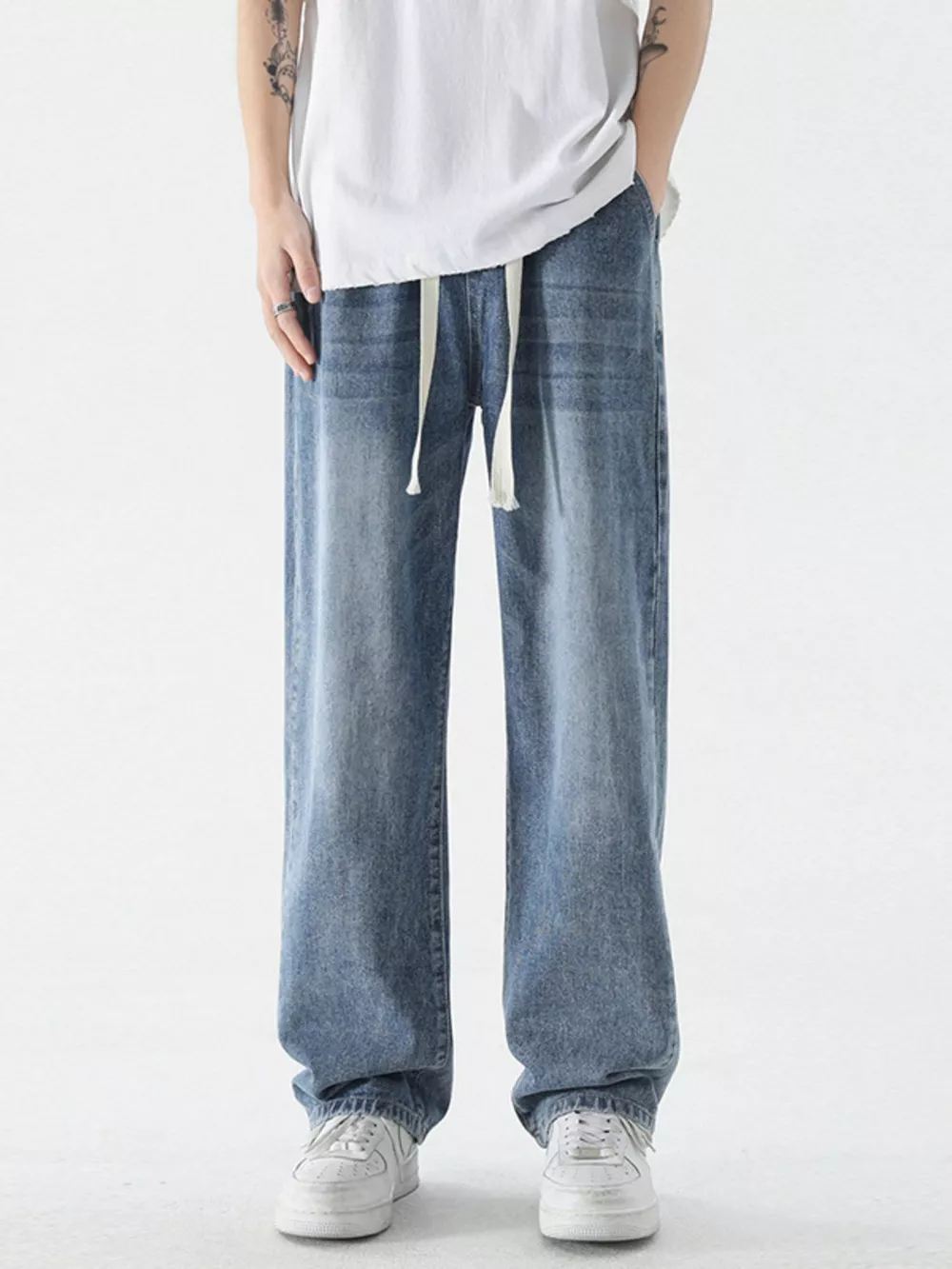 Men's Full Size Wide Leg Relaxed Fit Vintage Wash Jeans Plus Size, image 8