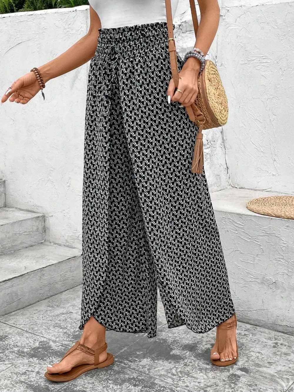 Tied Printed Wide Leg Pants, image 21