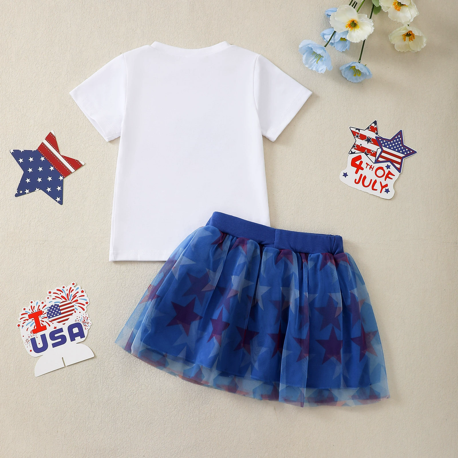 Children's American Flag Bow Tee and Tulle Skirt Set, image 3
