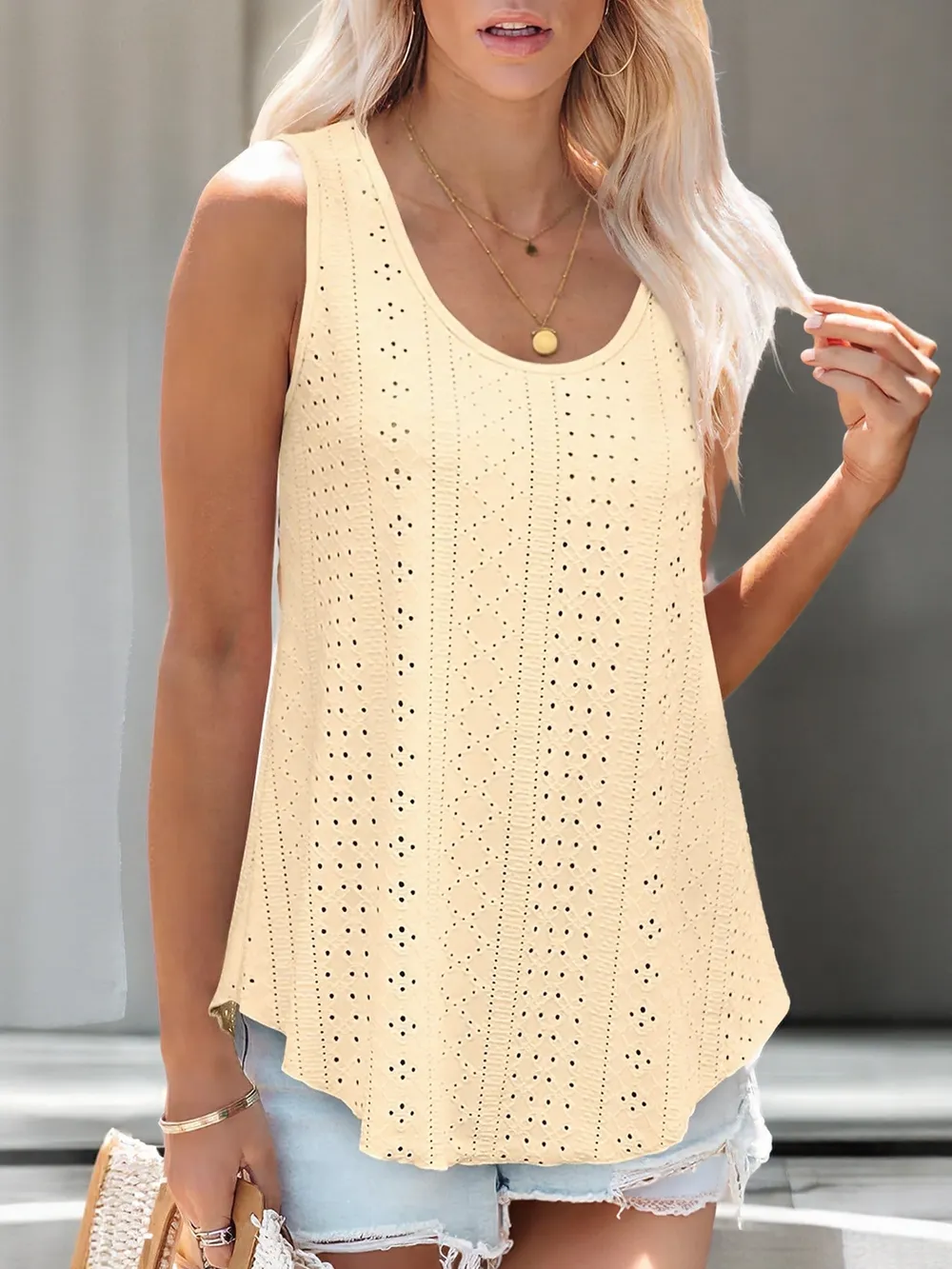 Eyelet Scoop Neck Tank, image 2