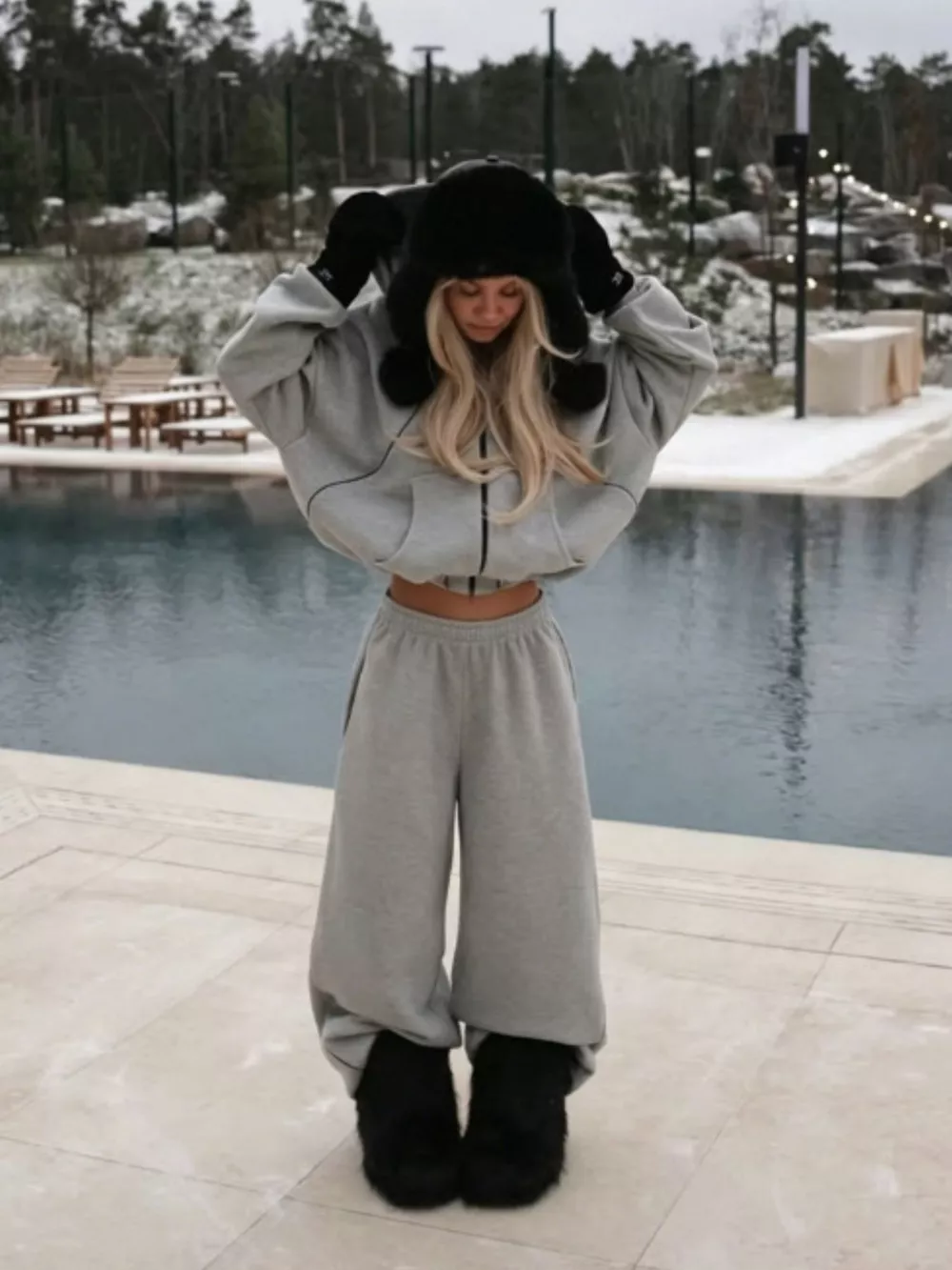 Cropped Zip-Up Hoodie and Wide-Leg Sweatpants Lounge Set, image 22