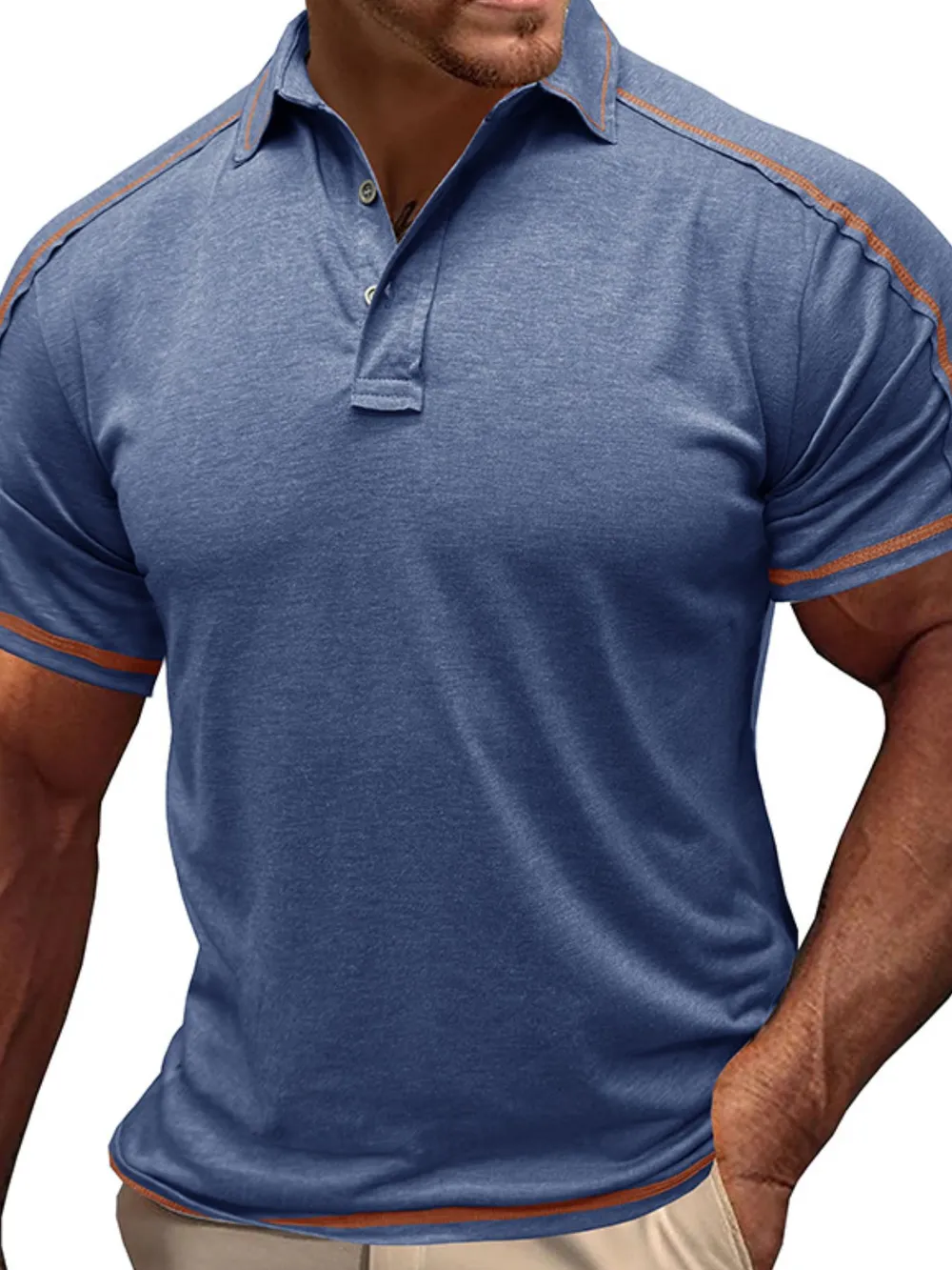 Men's Collared Neck Polo Shirt with Contrast Piping, image 8