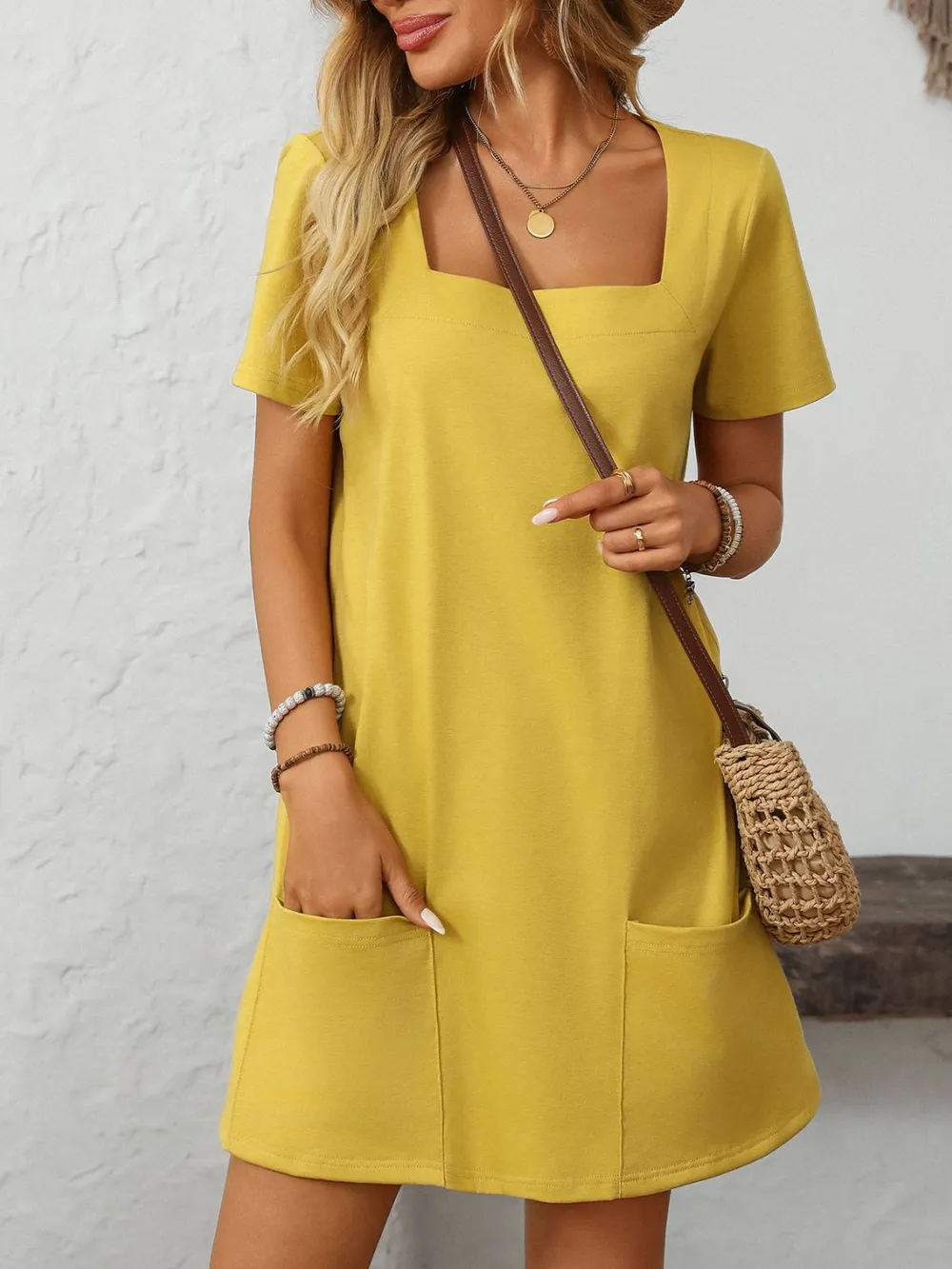 Square Neck Short Sleeve Mini Dress, image 5