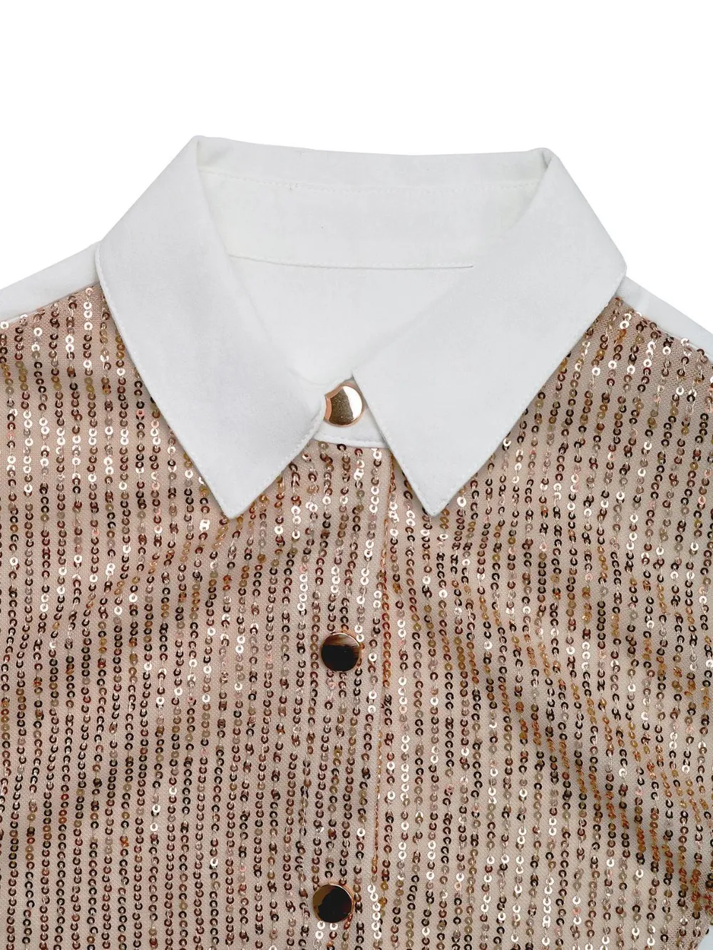 Sequin Contrast Collared Neck Long Sleeve Shirt, image 7