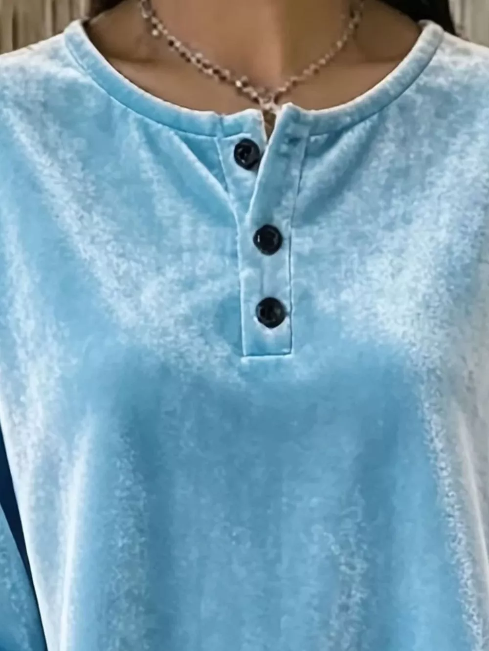 Velvet Henley Top with Button Detail, image 4