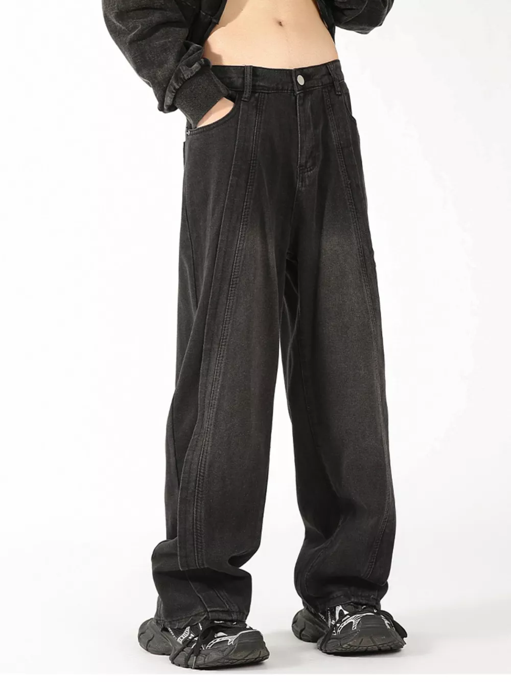 Men's Plus Size Washed Wide Leg Jeans, image 2