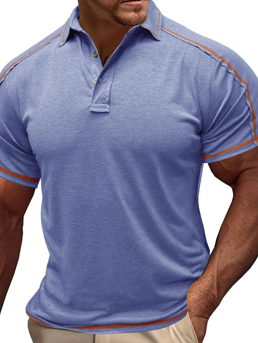 Men's Collared Neck Polo Shirt with Contrast Piping, image 14