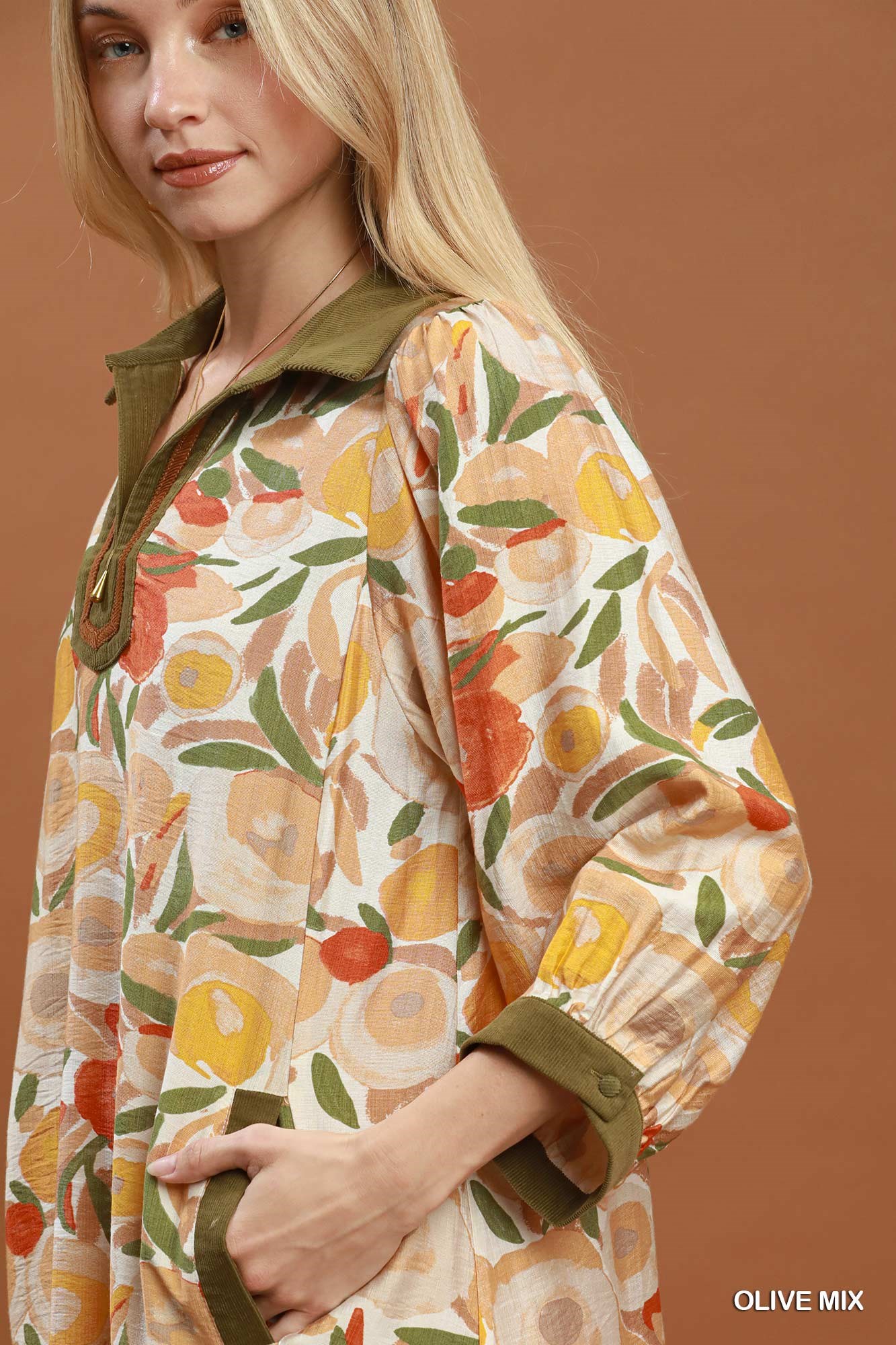 Mix Floral Contrast Trim Shift Mini Dress, image 5