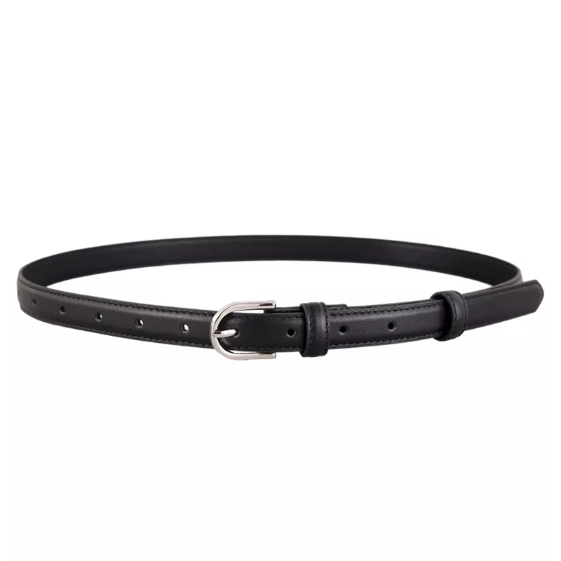 Skinny Leather Belt with Silver Buckle, image 3