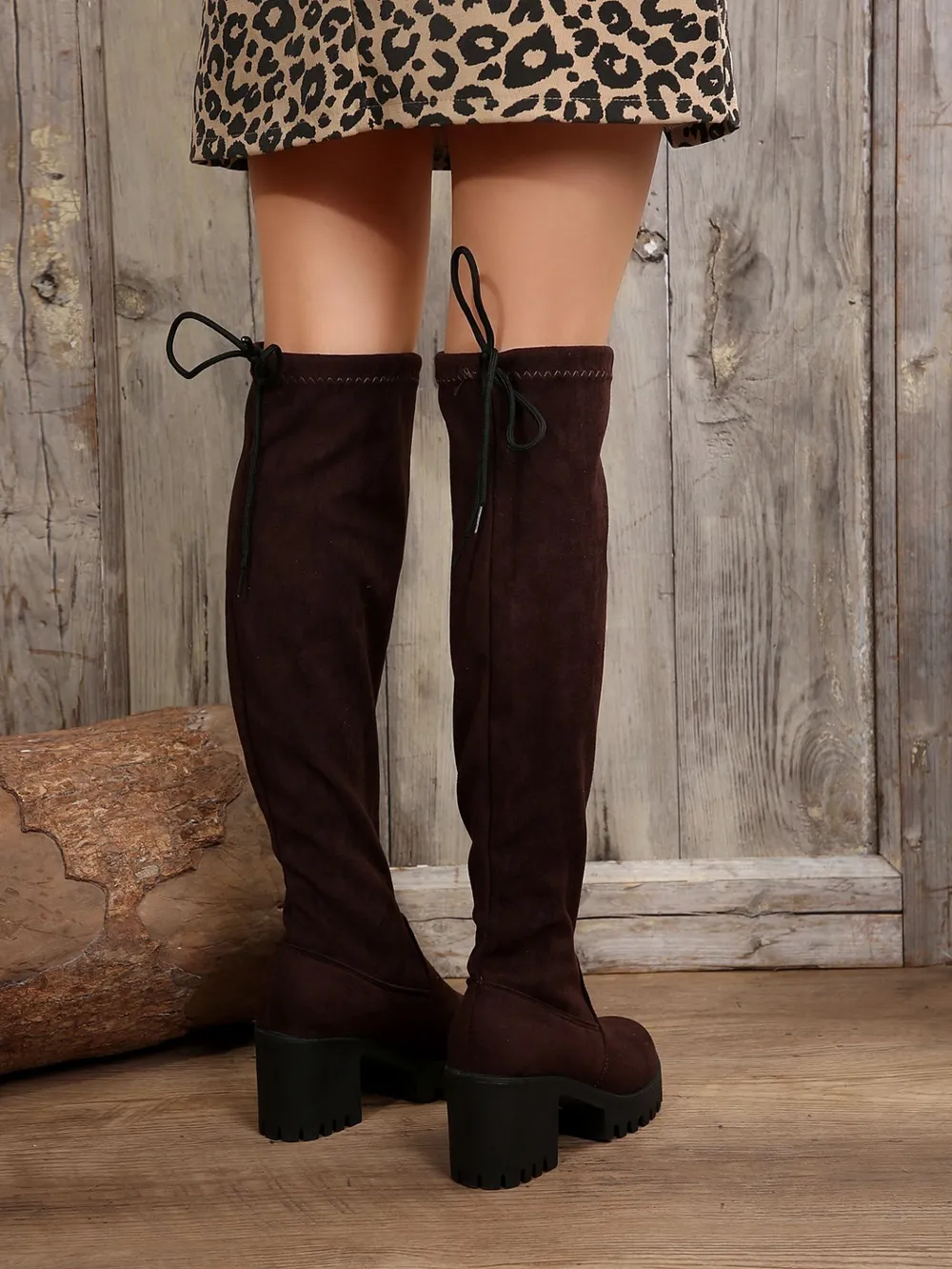 Leopard Round Toe Block Heel Boots, image 8