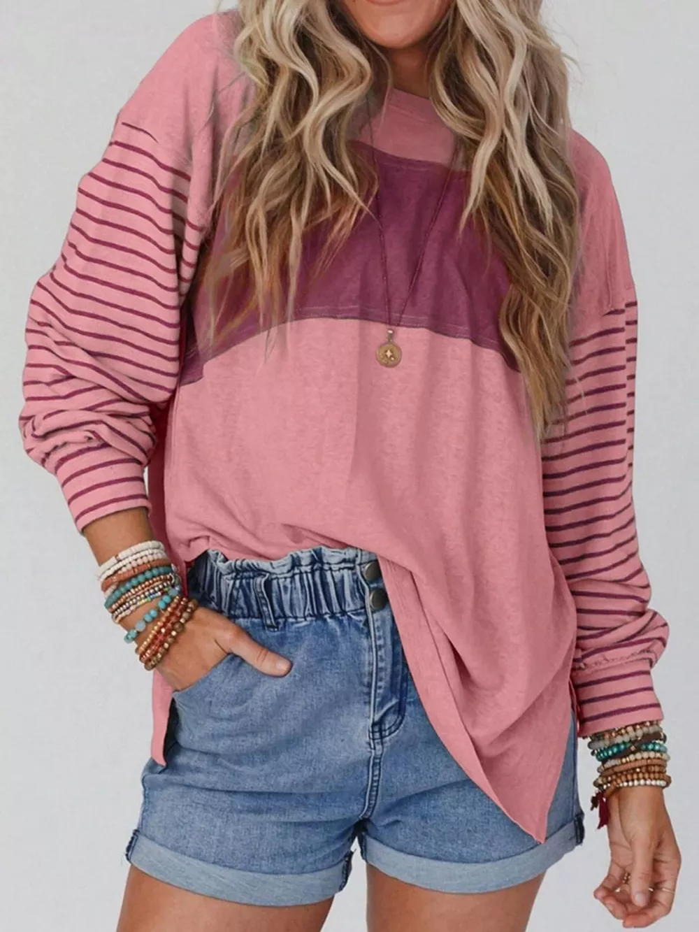 Striped Color Block Long Sleeve T-Shirt, image 6