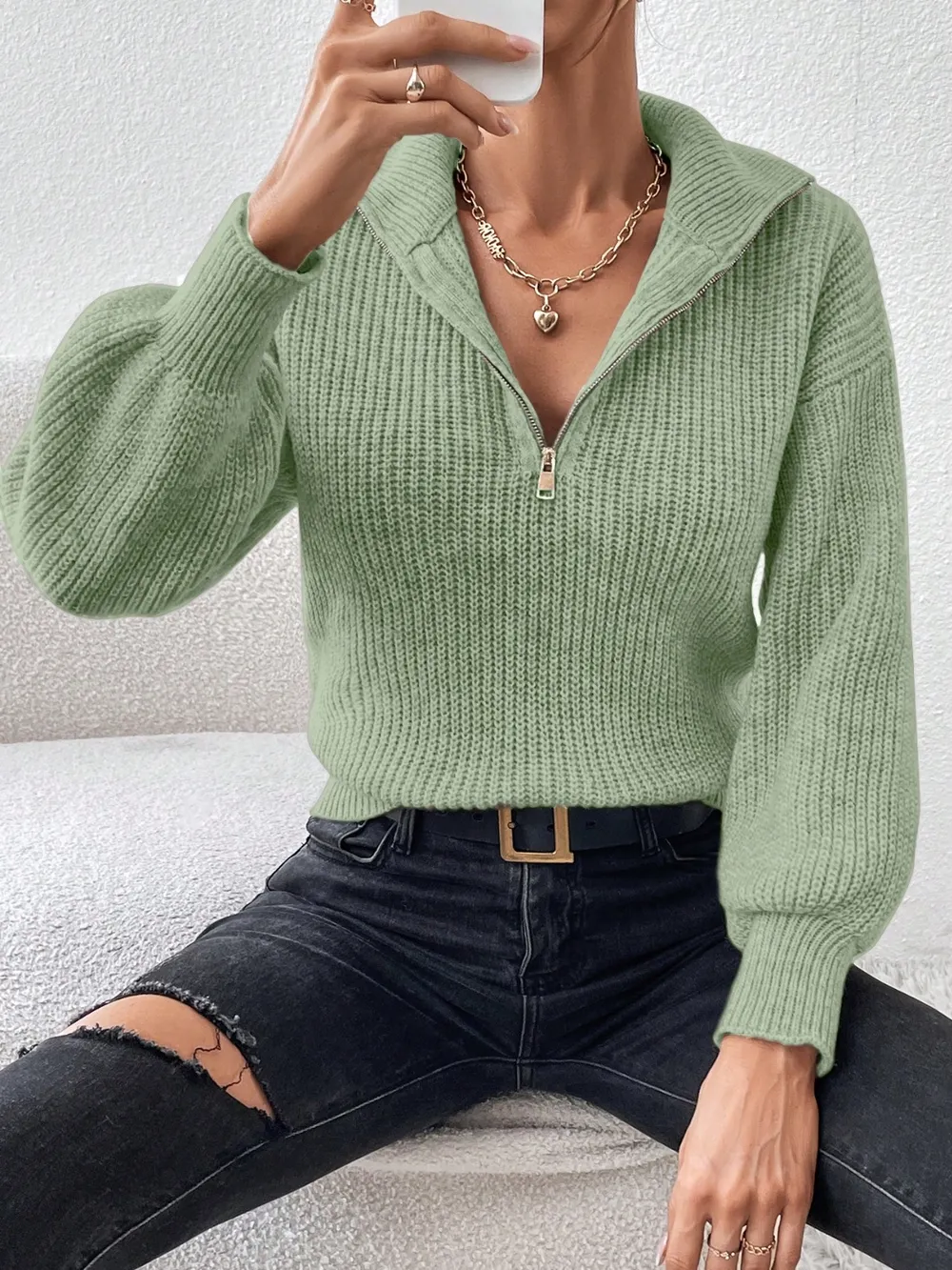 Half Zip Dropped Shoulder Sweater, image 20
