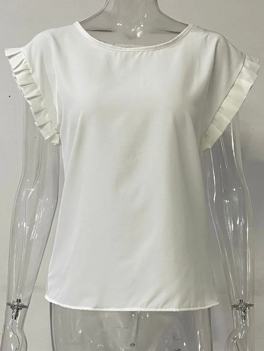 Ruffled Round Neck Cap Sleeve Blouse, image 11