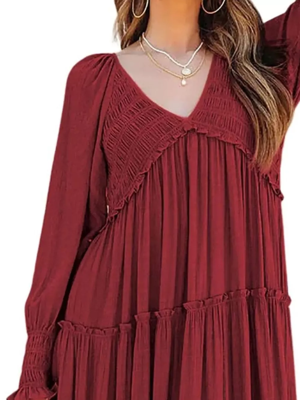 V-Neck Long Sleeve Tiered Maxi Dress, image 19