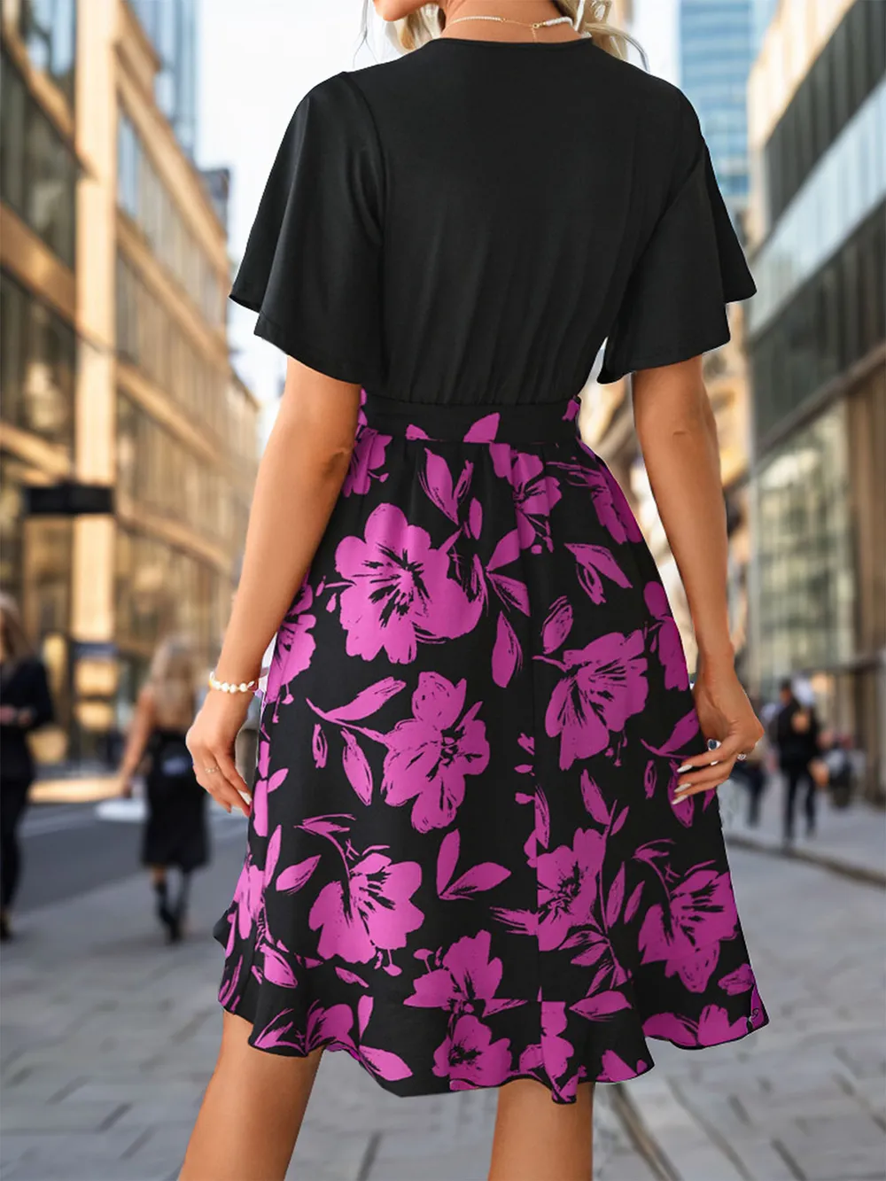 Tied Printed Surplice Short Sleeve Dress, image 4