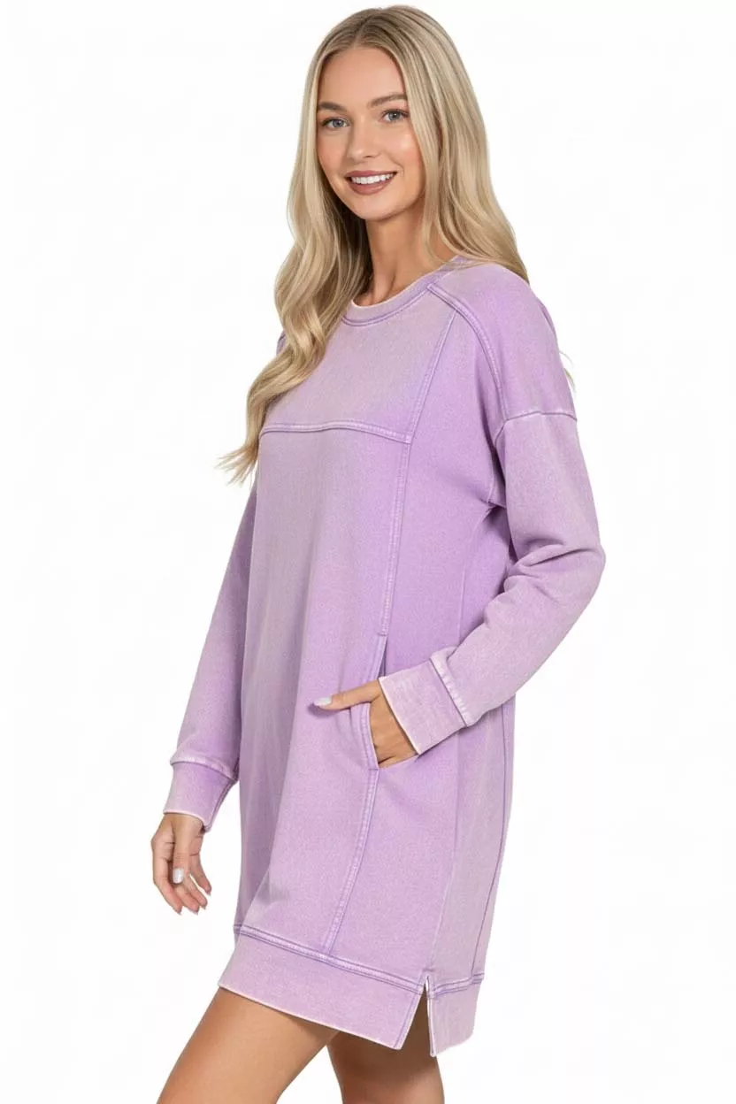 French Terry Acid Washed Dress with Pockets, image 2