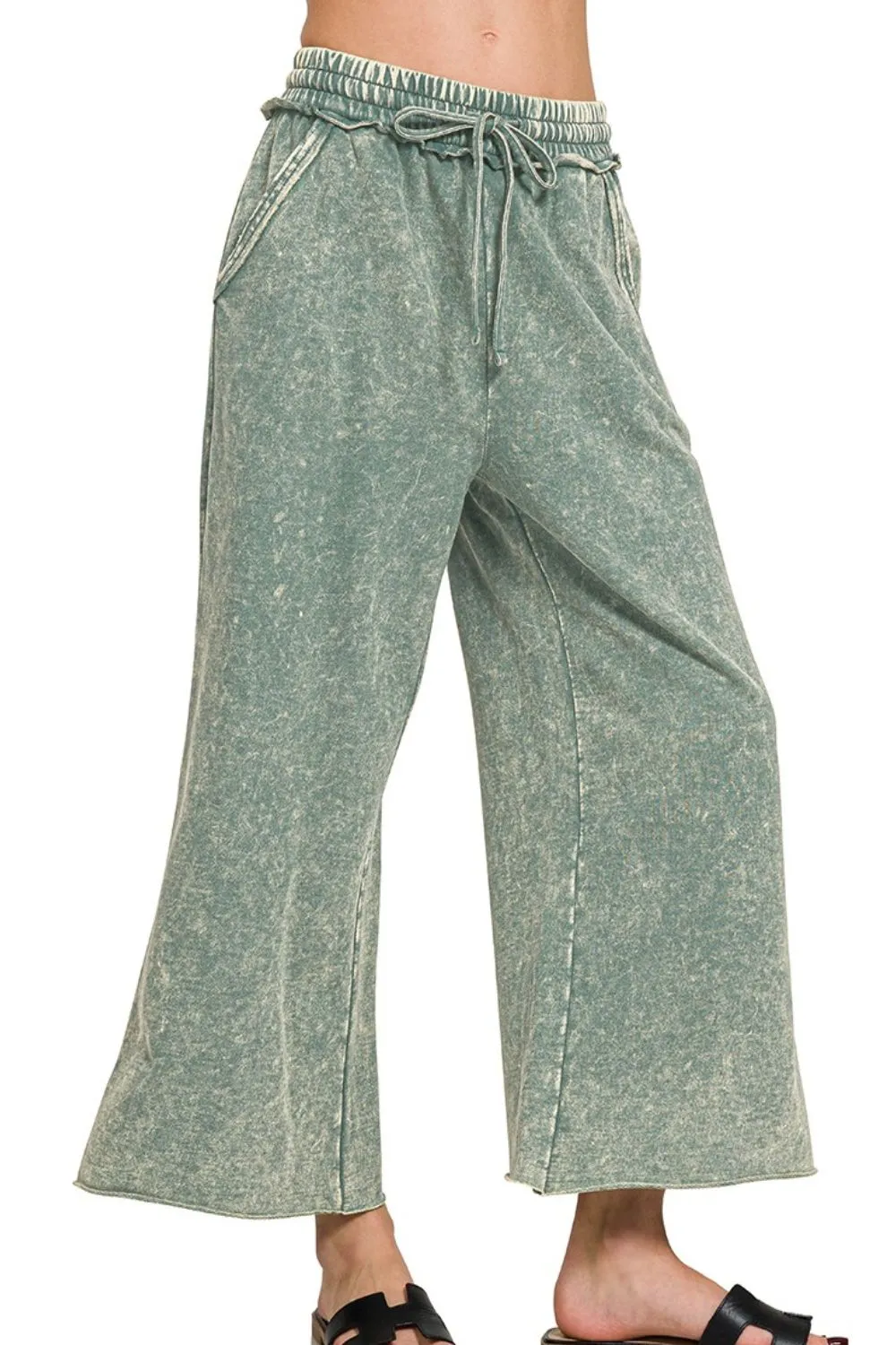 Washed French Terry Palazzo With Pockets