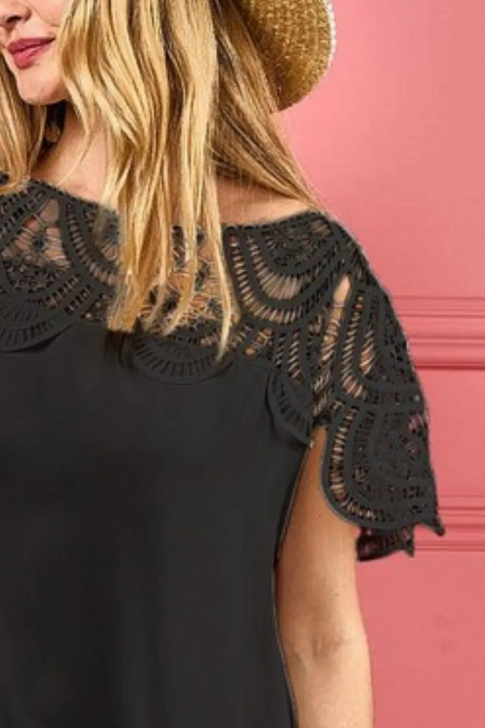 Crochet Lace Yoke Detailed Wrinkled Dress, image 3