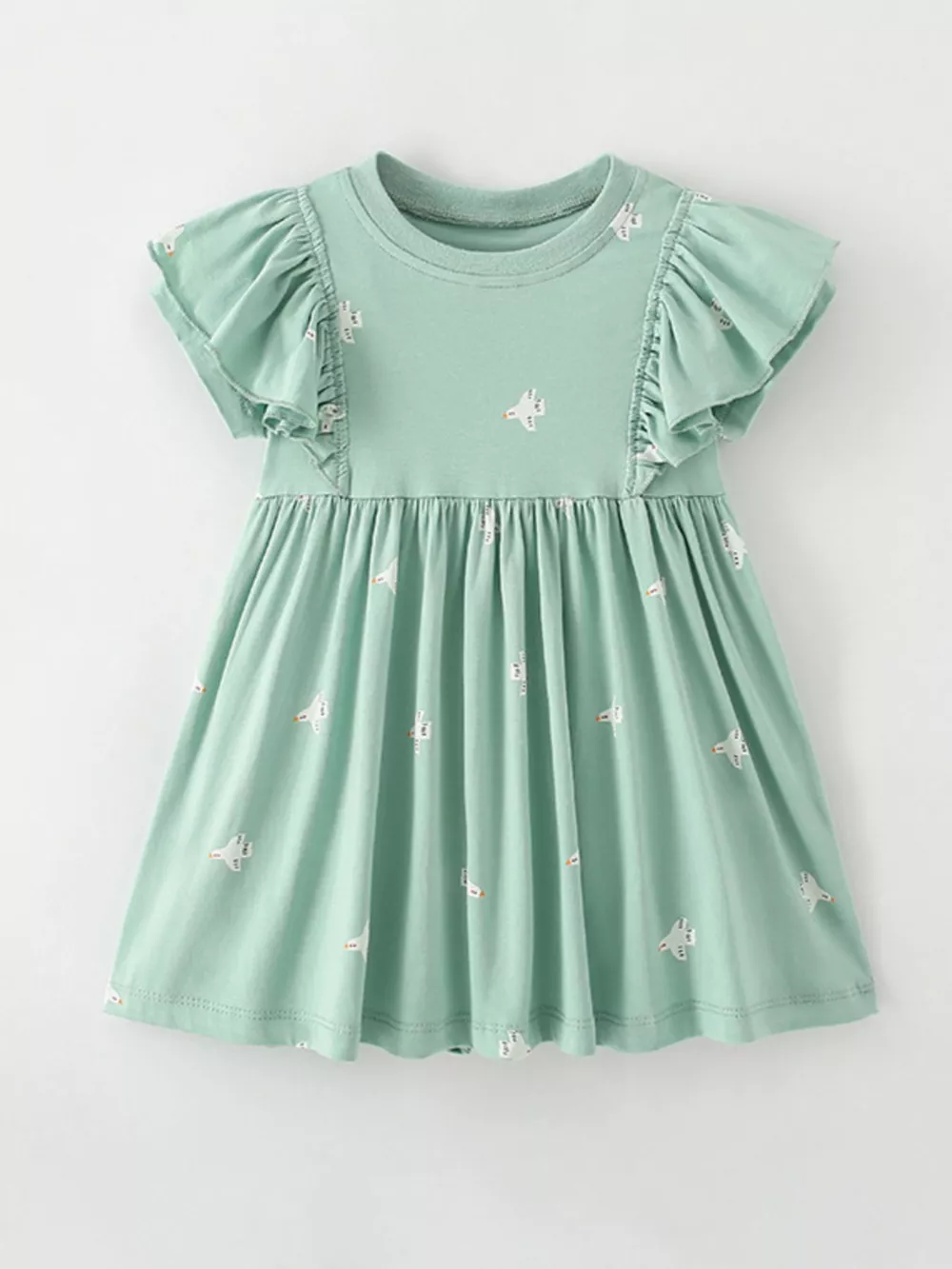 Children's Printed Ruffled Sleeve A-Line Dress