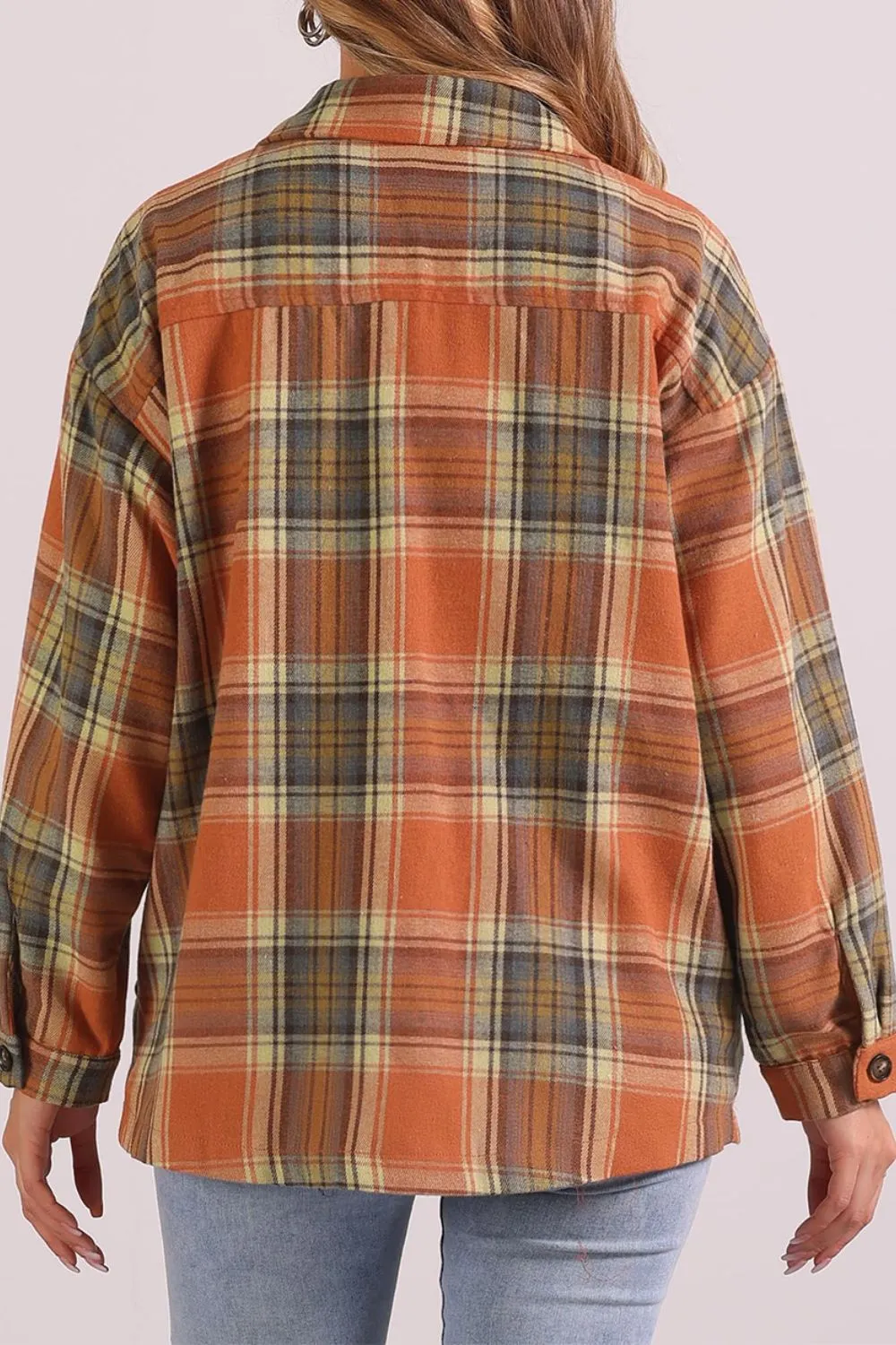 Plaid Collared Neck Long Sleeve Shirt with Chest Pockets, image 3