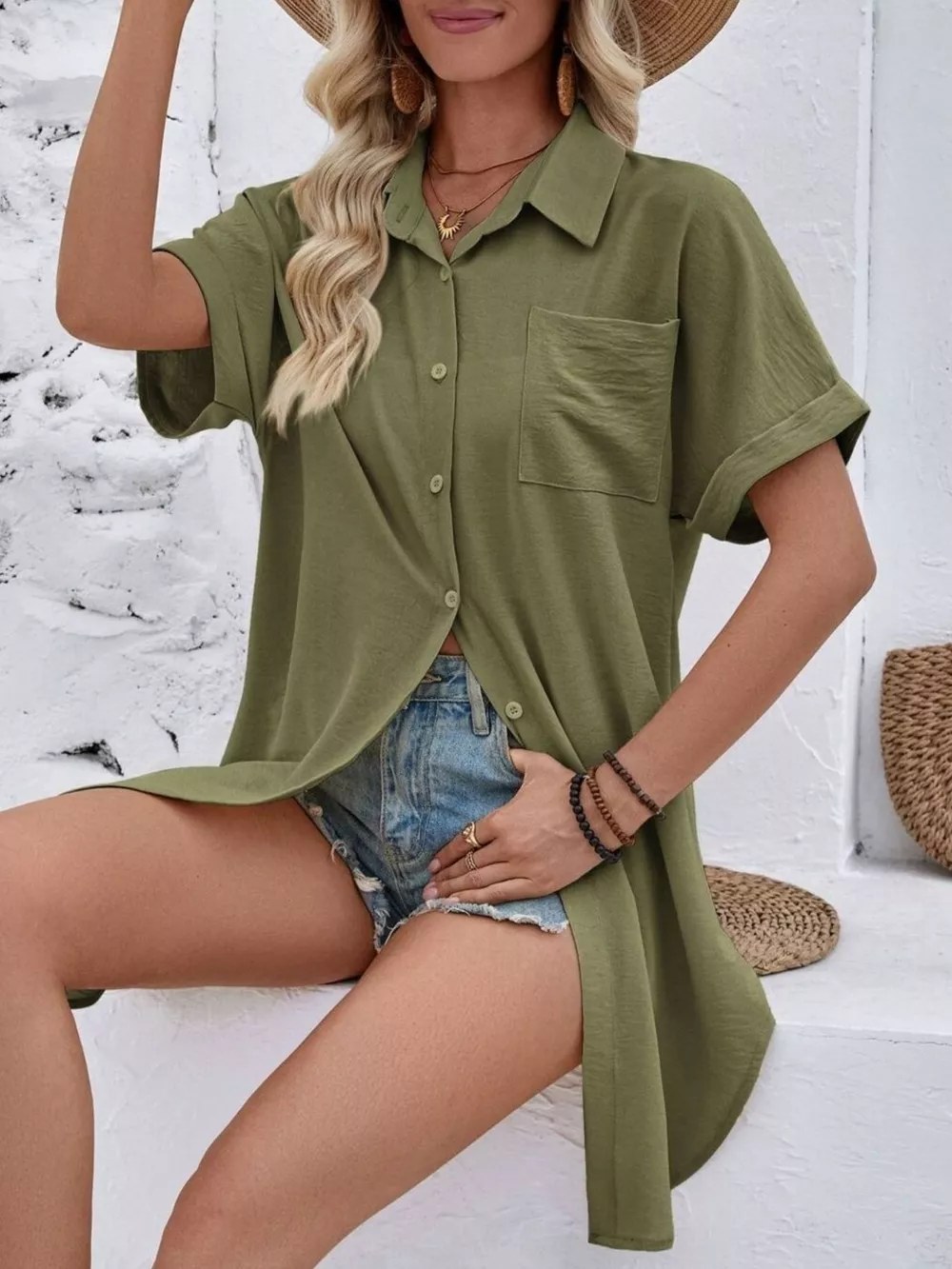 Relaxed Fit Button-Down Longline Shirt, image 23