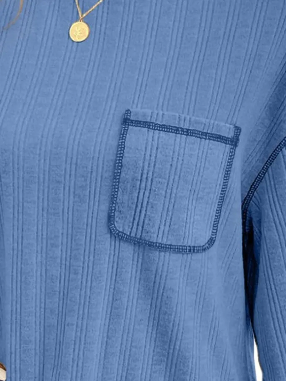 Contrast Stitching Round Neck Long Sleeve T-Shirt, image 12