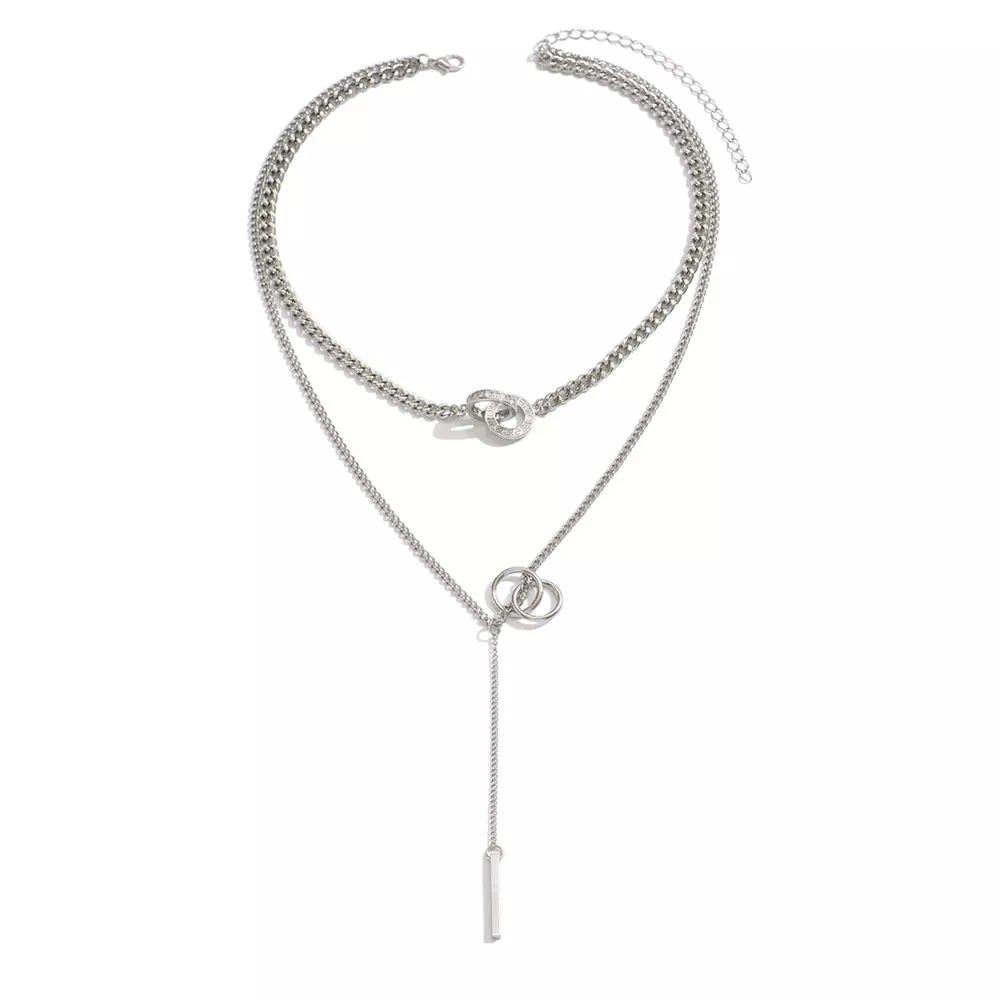 Double Layered Chain Y-Shaped Pendant Necklace, image 9