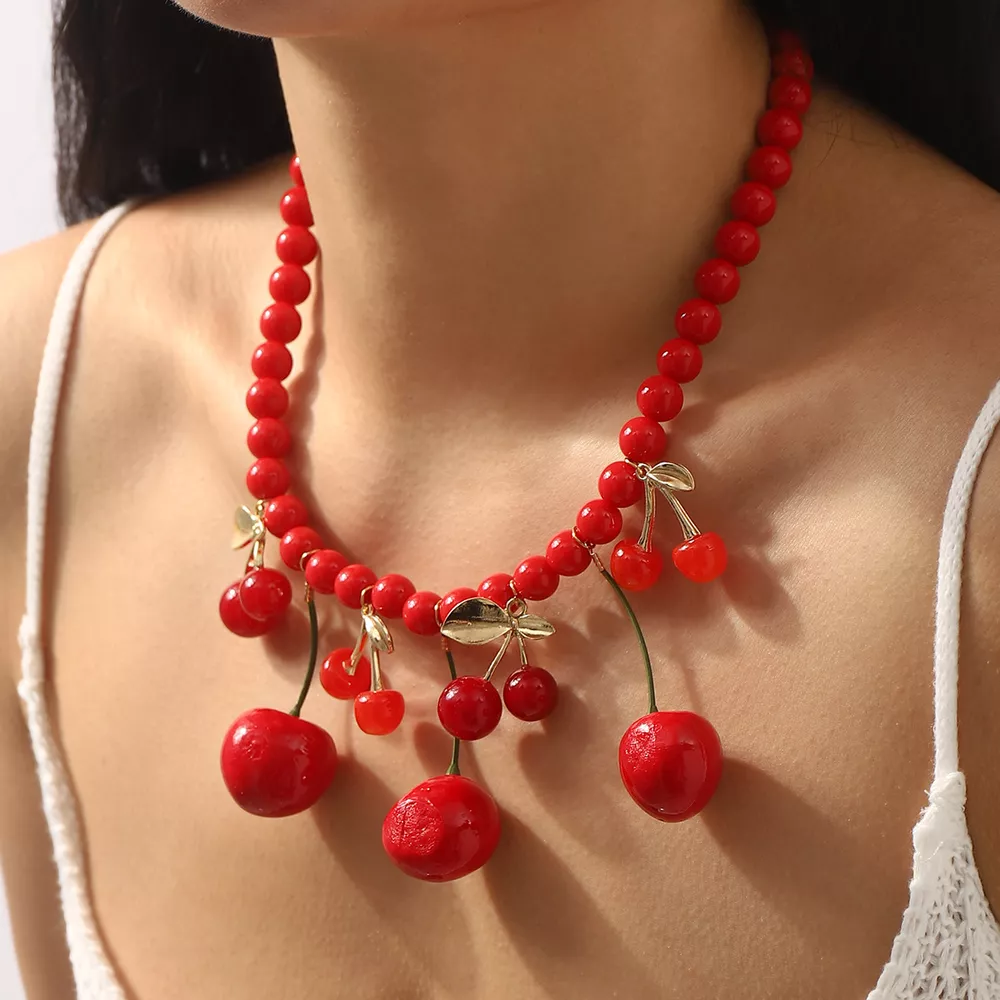 Cherry Beaded Charm Necklace, image 4