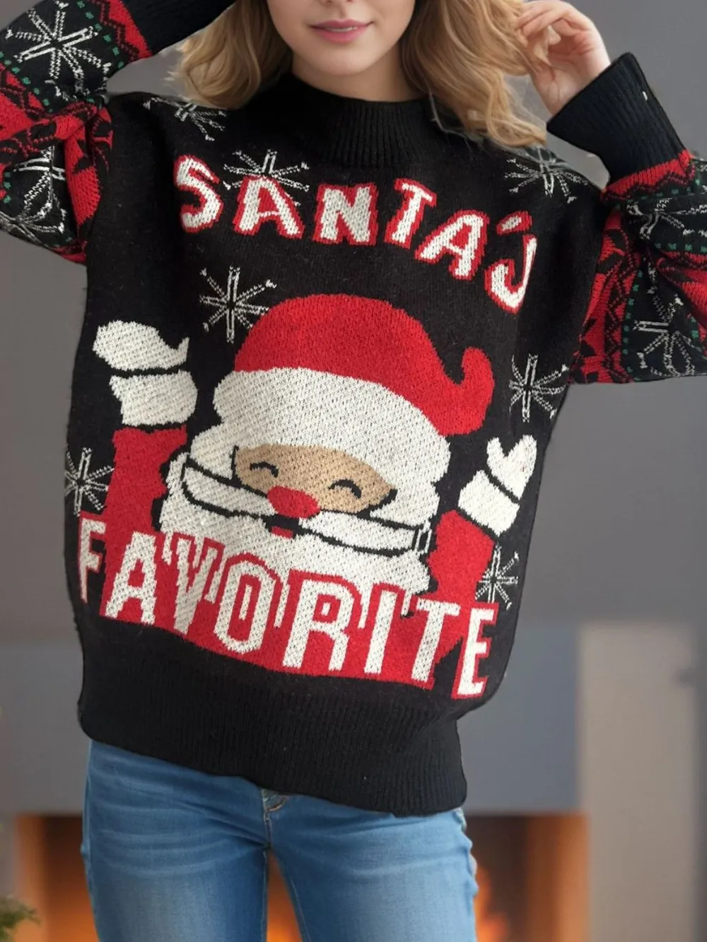 Santa Mock Neck Long Sleeve Sweater, image 6