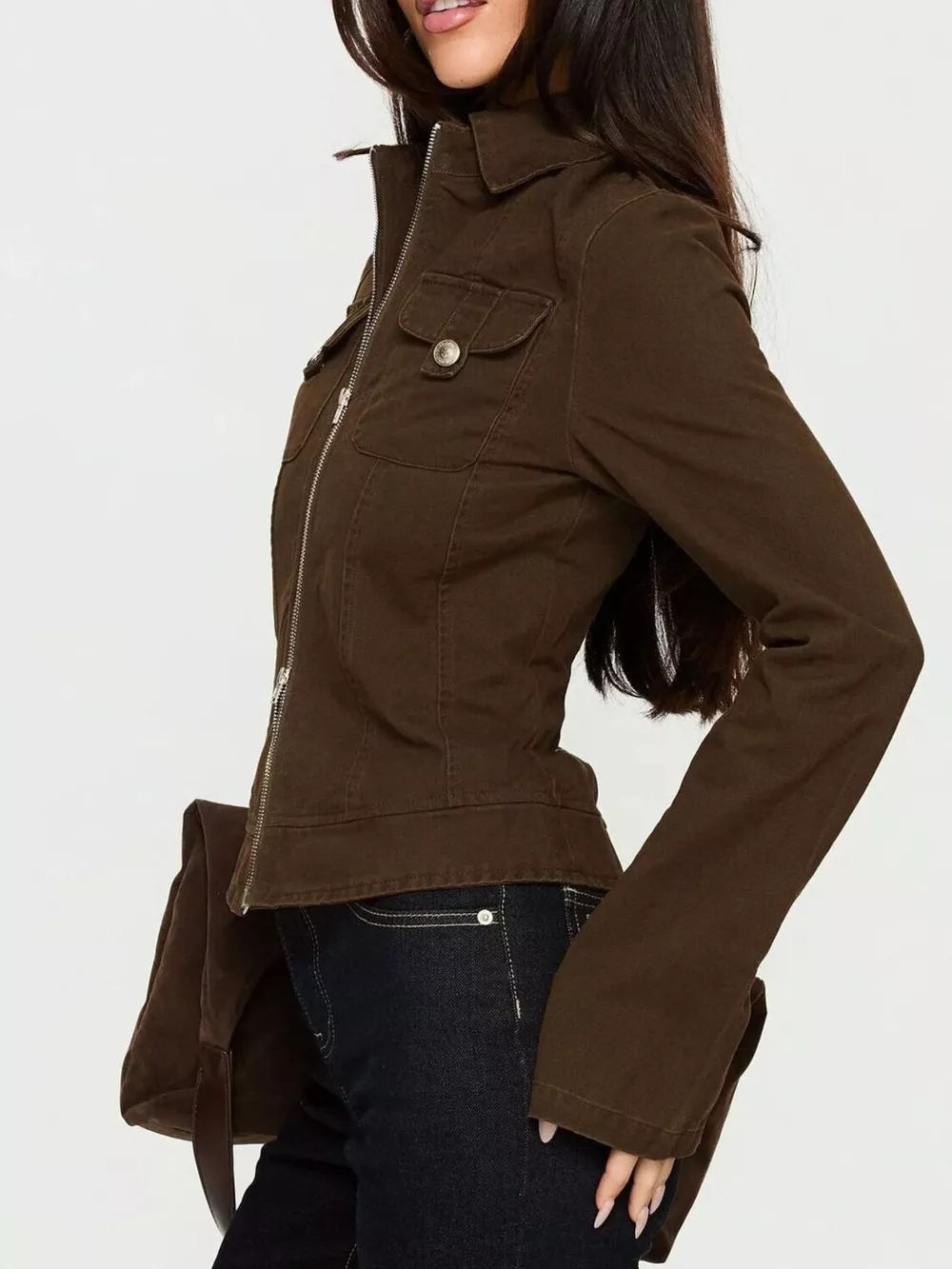 Slim-Fit Utility Zip-Up Cropped Jacket, image 4