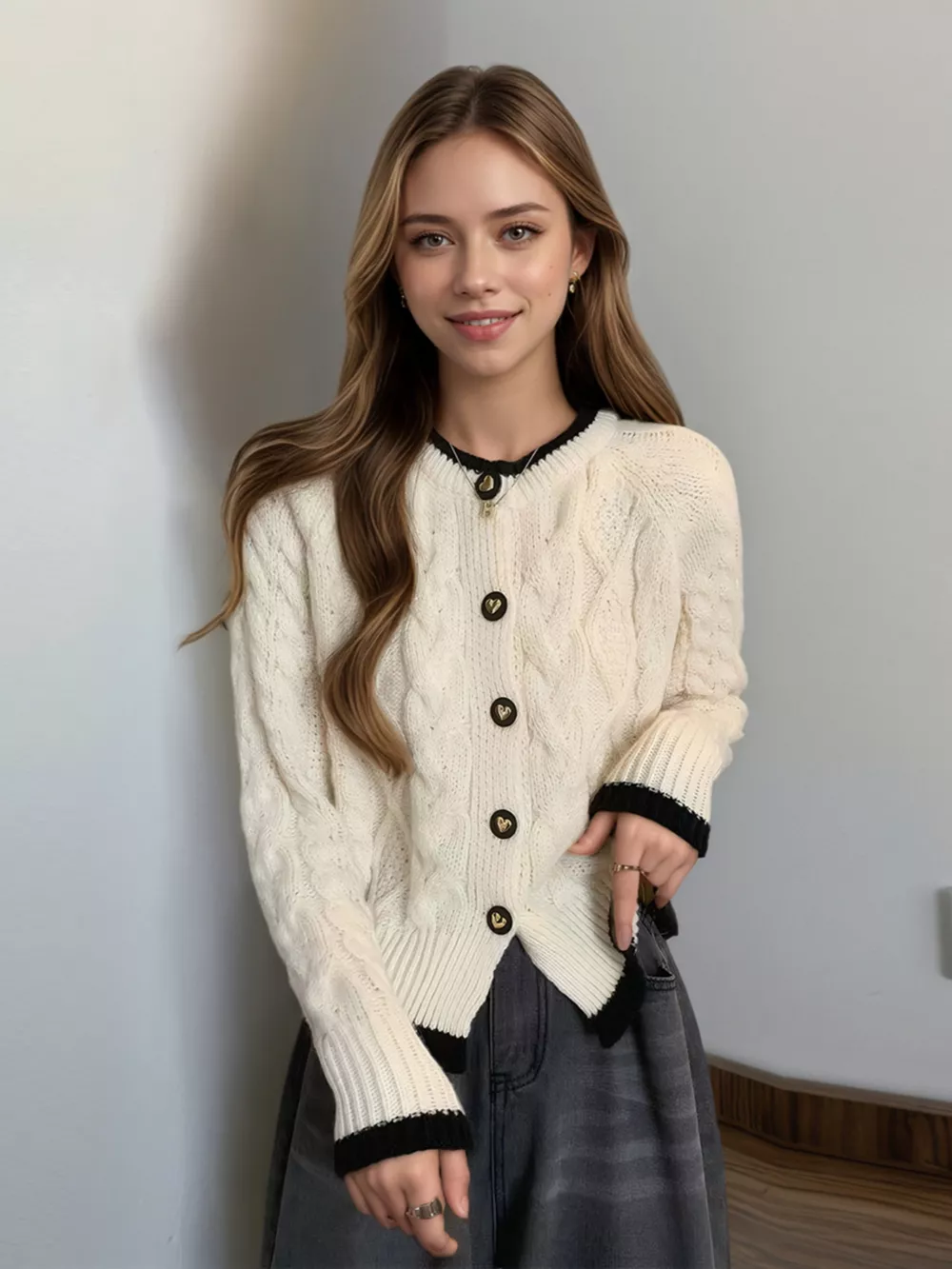 Cable Knit Button Up Cardigan, image 10