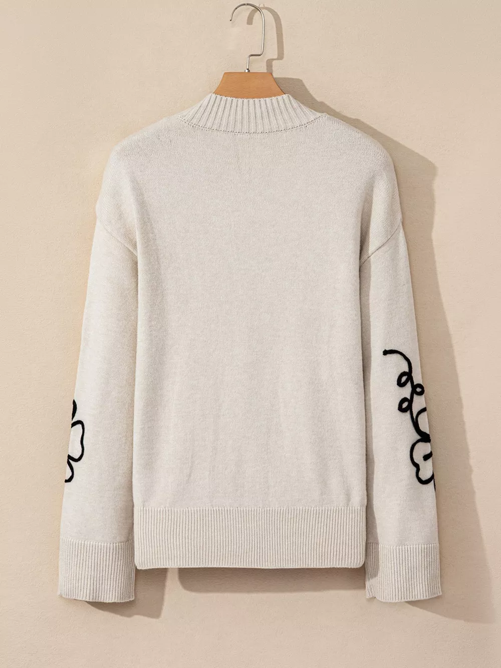 Flower Stitching Mock Neck Sweater, image 5