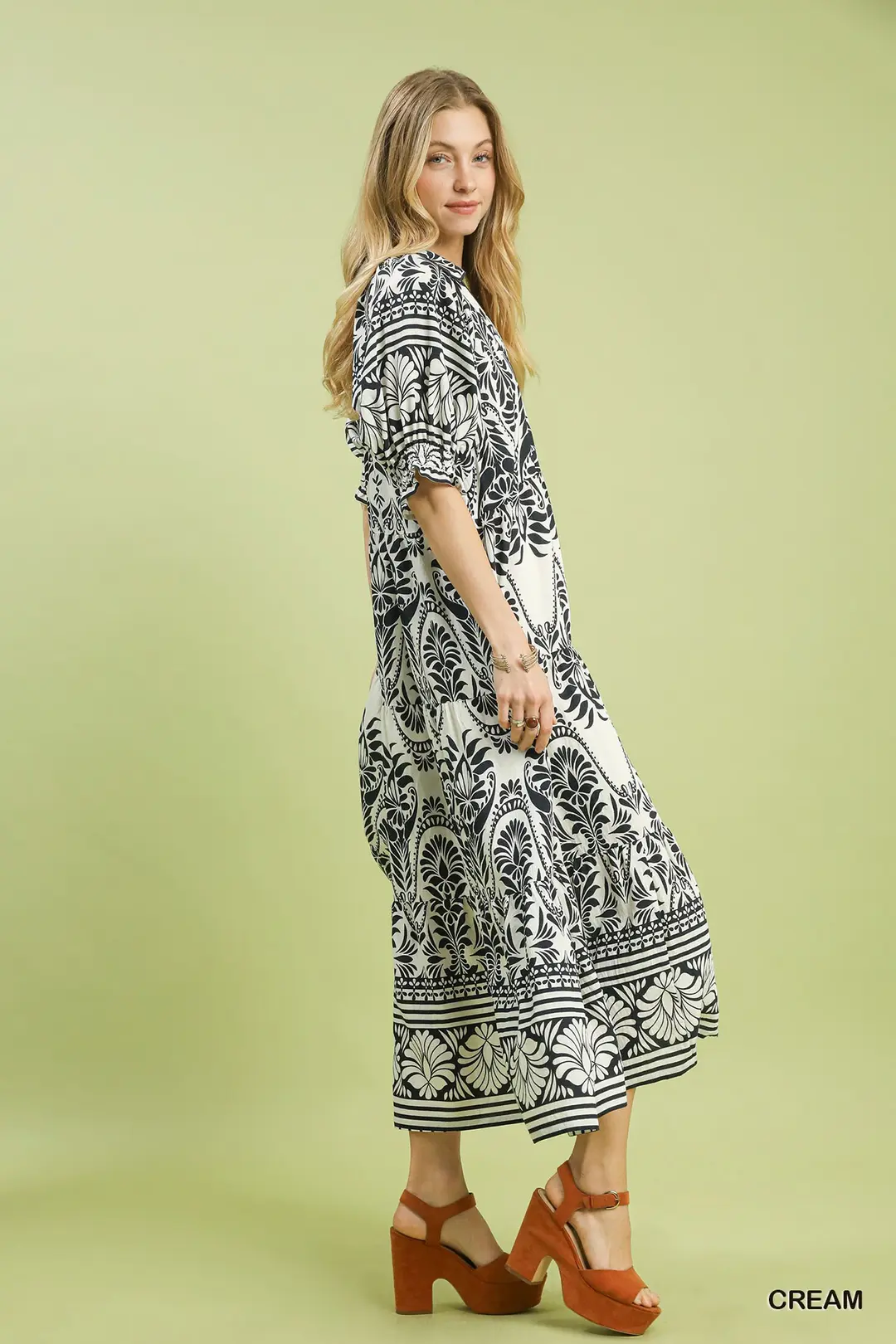 Two tone Border Print Midi Dress, image 3