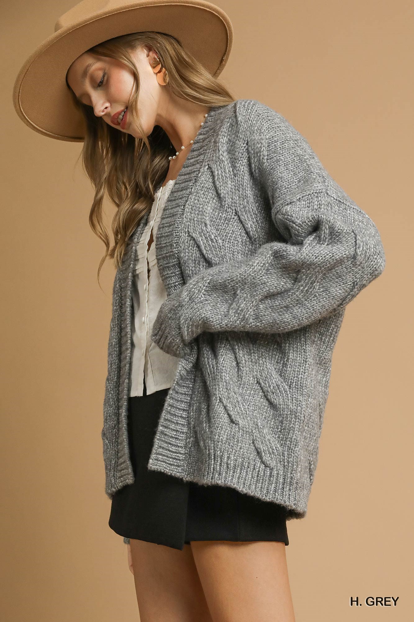 Chunky Cable Knit Open Front Cardigan, image 3