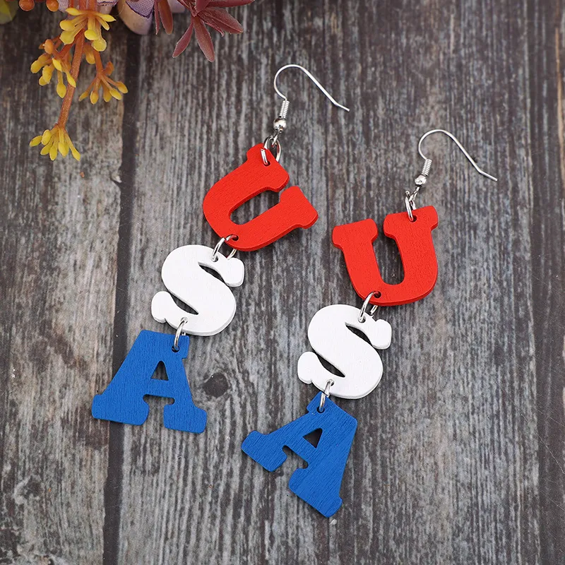 USA Wooden Letter Dangle Earrings, image 4
