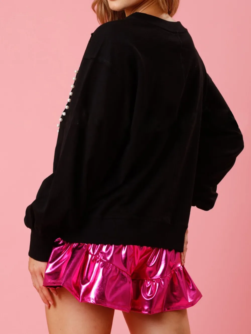 Pearl Trim Round Neck Sweatshirt, image 2